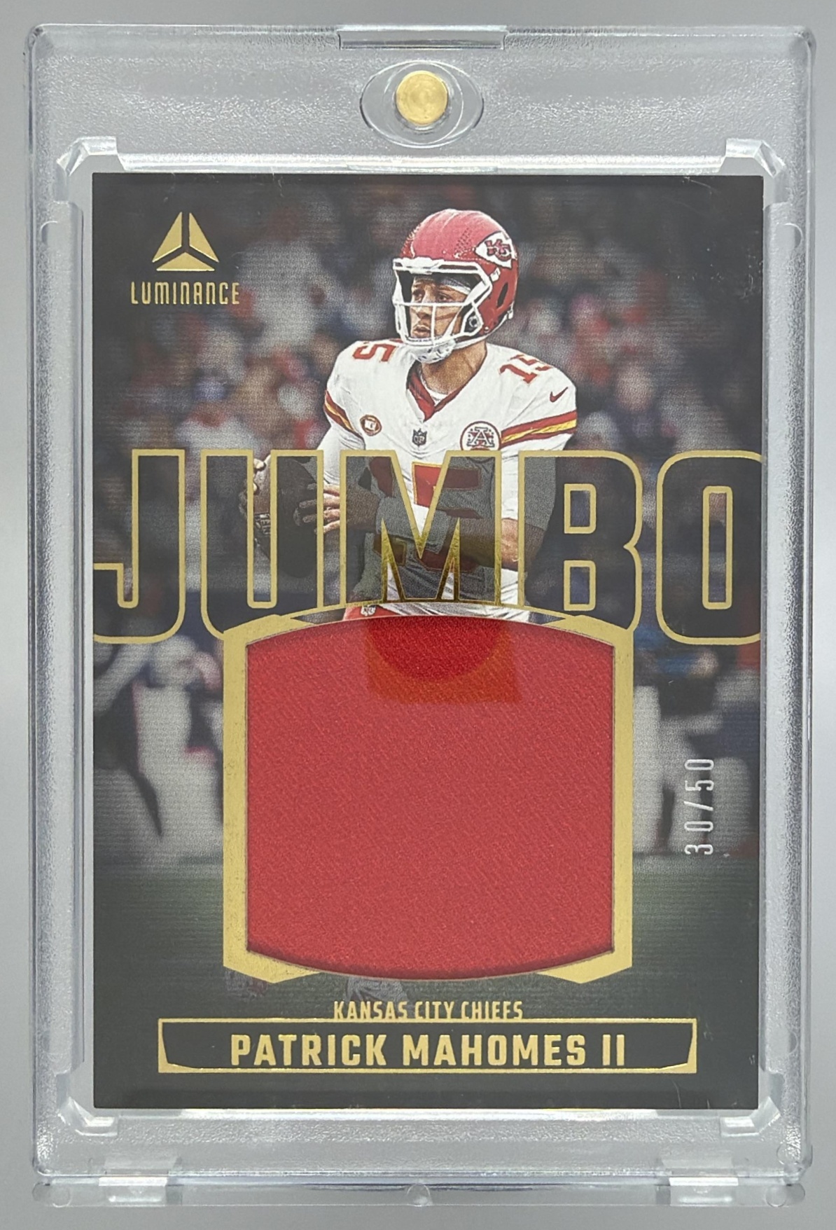 Card image for 2024 Panini Luminance Patrick Mahomes II Jumbo #JUM-PMS MEM Chiefs