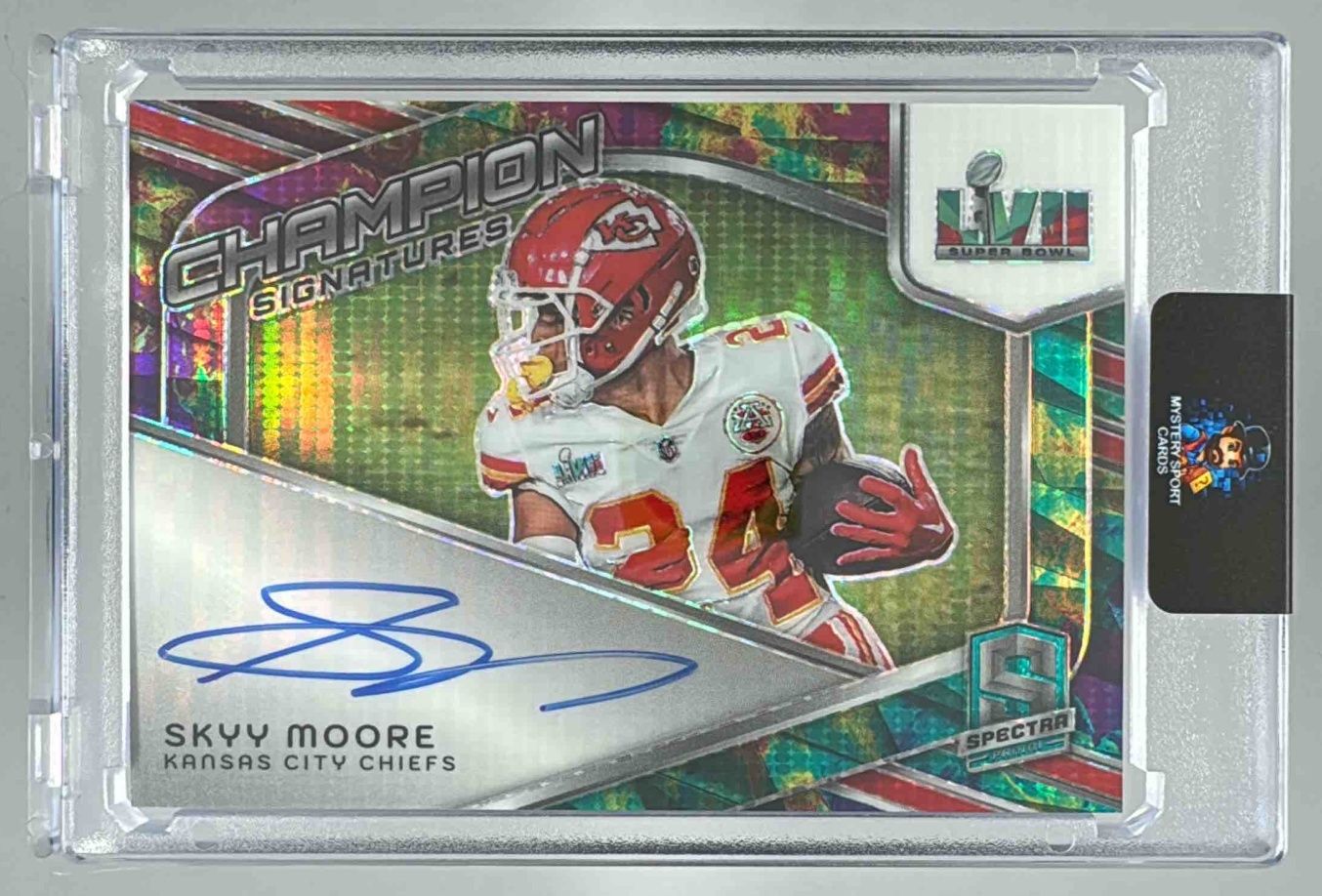 Card image for 2024 Panini Spectra Skyy Moore Champion Signatures Celestial /99 #CS-SME Auto Chiefs