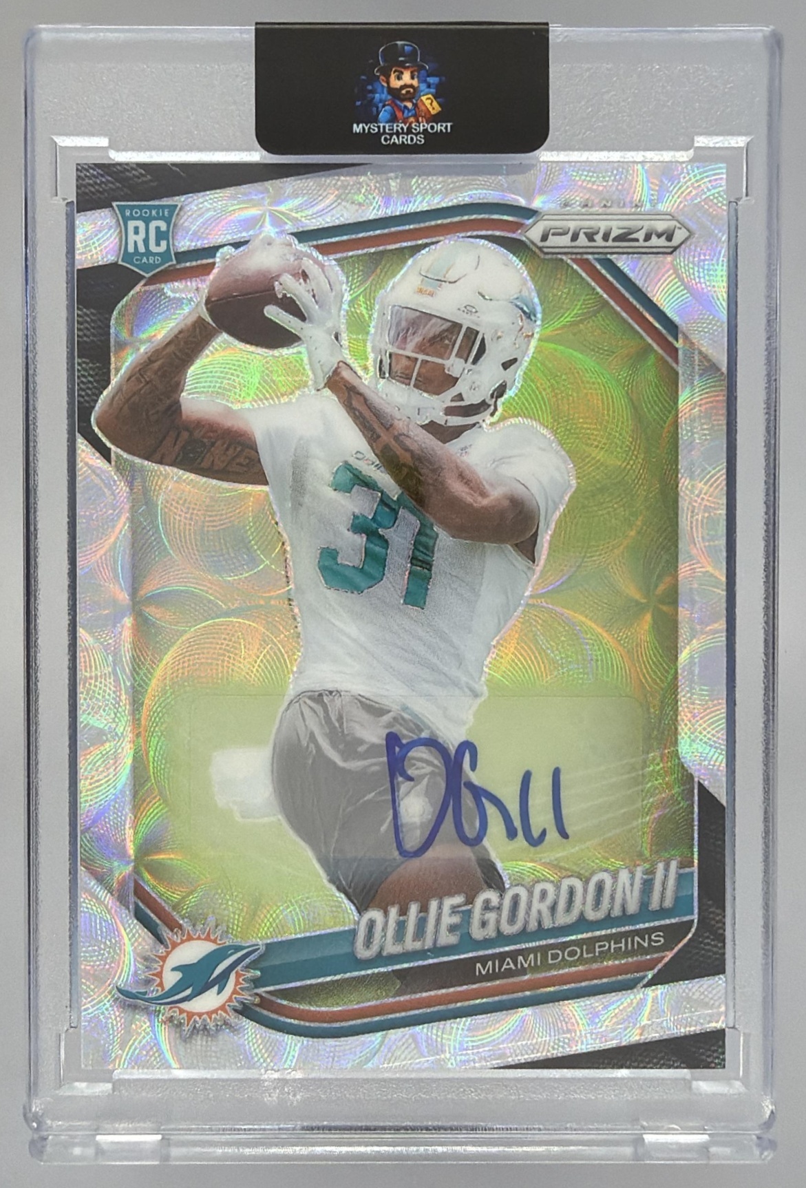 Card image for 2025 Panini Prizm Ollie Gordon II Rookie Choice Auto /100 #333 RC Dolphins