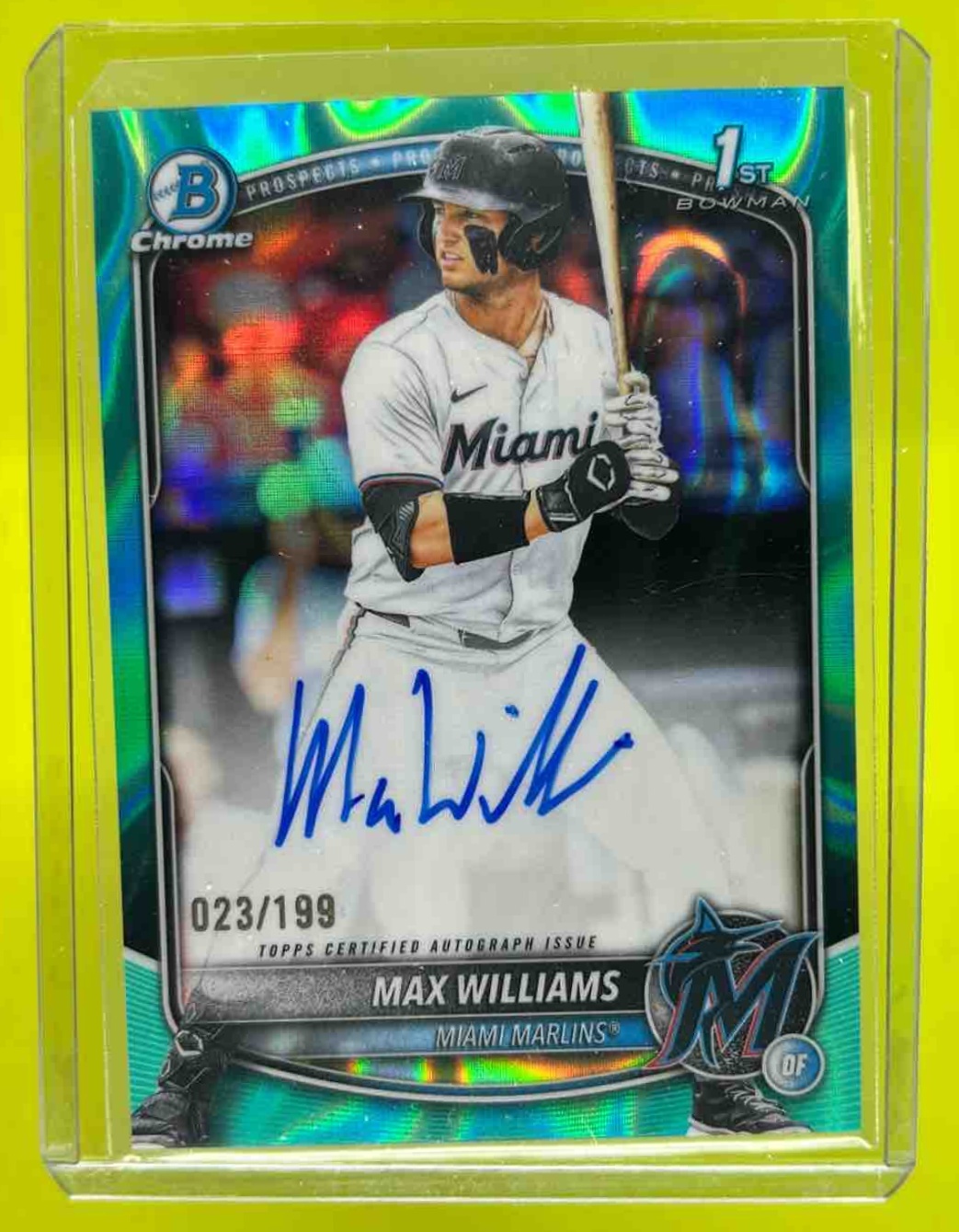 Max Williams 2025 Bowman Draft Chrome Prospect Auto Aqua Lava Refractor /199