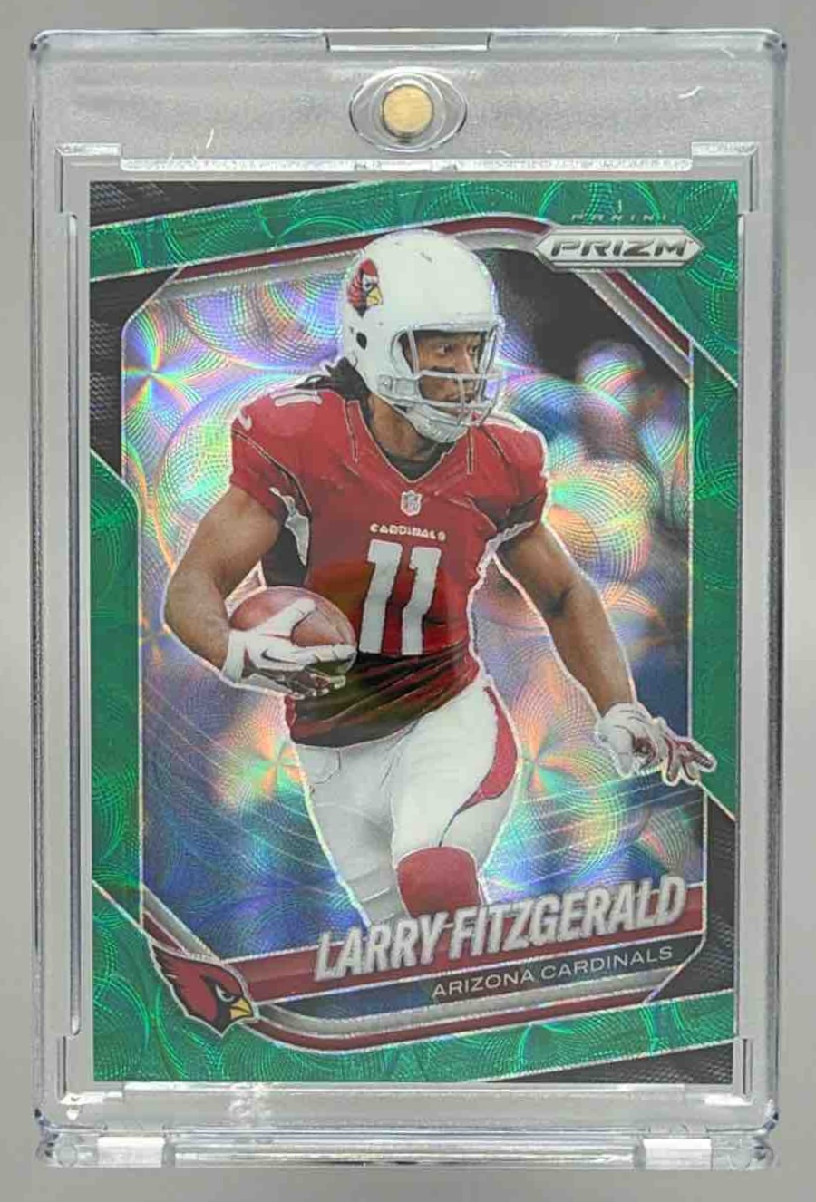 Card image for 2025 Panini Prizm Larry Fitzgerald No Huddle Purple /75 #299 Cardinals