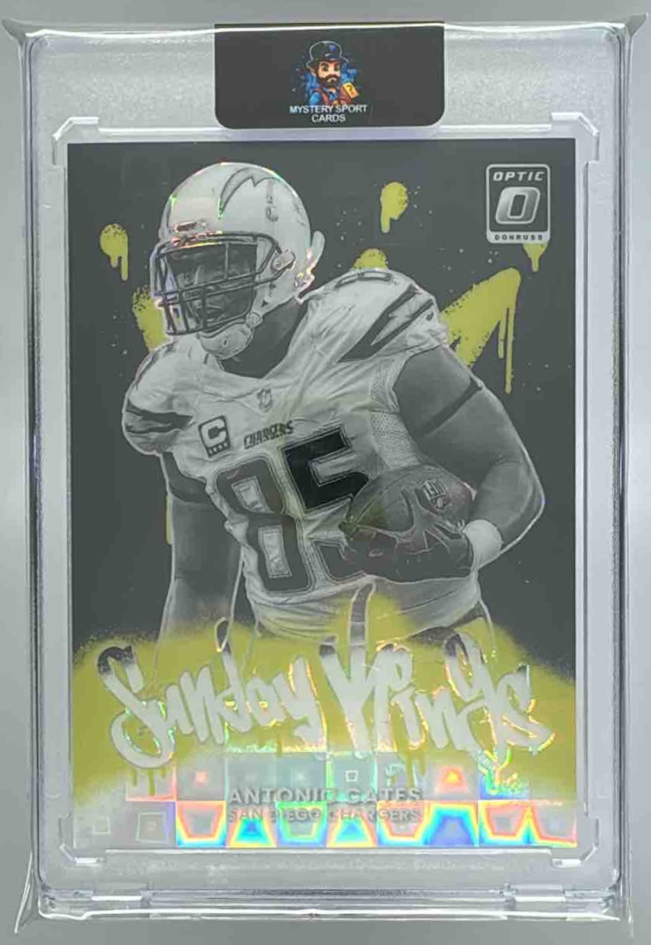 Card image for 2025 Panini Donruss Optic Antonio Gates Sunday Kings Black Pandora Prizm /25 #28 Chargers