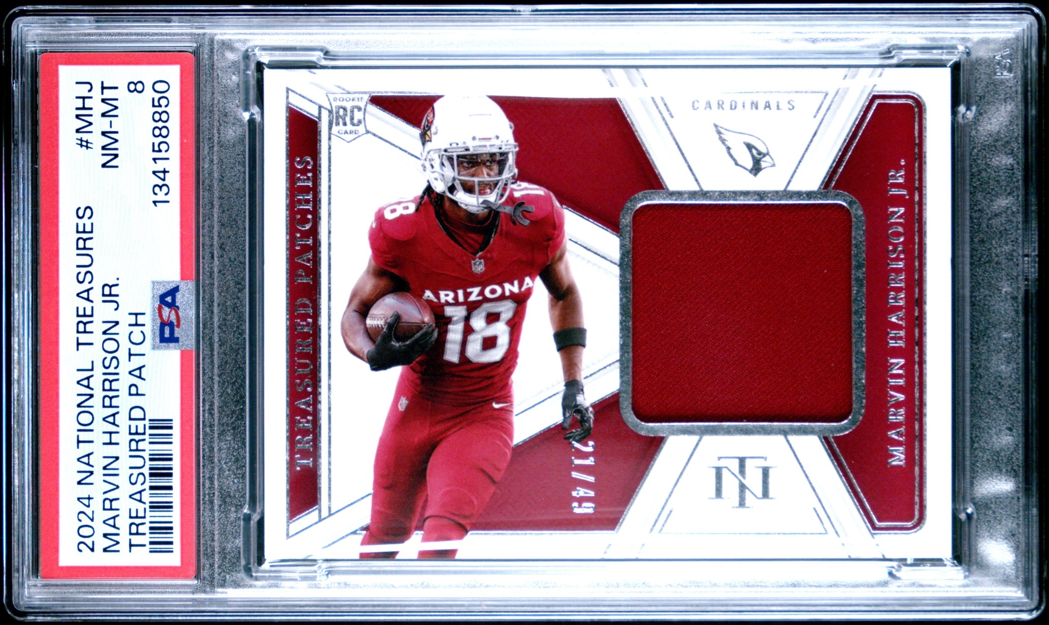 Card image for 2025 Panini National Treasures Marvin Harrison Jr. Treasured Patch /49 #TP-MHJ MEM Cardinals
