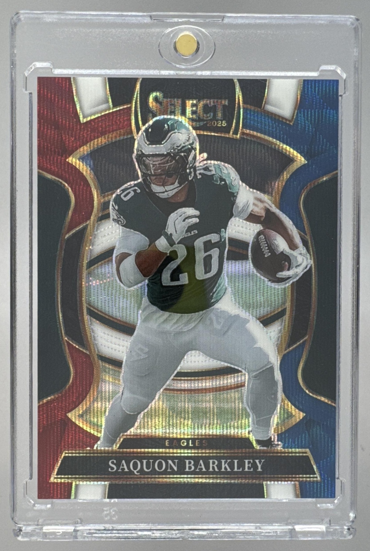 Card image for 2025 Panini Select Saquon Barkley Concourse Tri-Color Prizm /399 #90 Eagles
