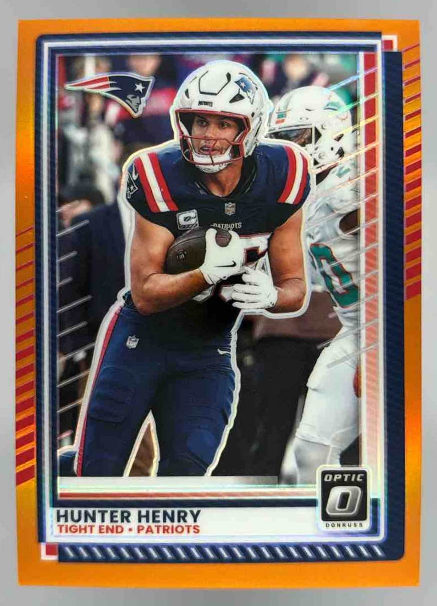 Card image for 2025 Panini Donruss Optic Hunter Henry Orange Prizm /299 #54 Patriots