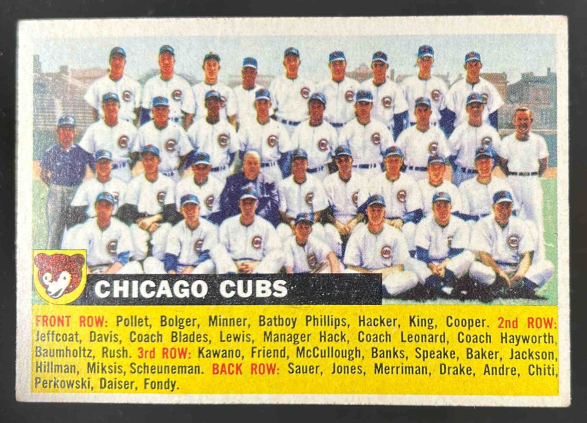 Card image for 1956 TOPPS VAR: WITH DATE, WHITE BACK</FIGCAPTION> #11A CHICAGO CUBS