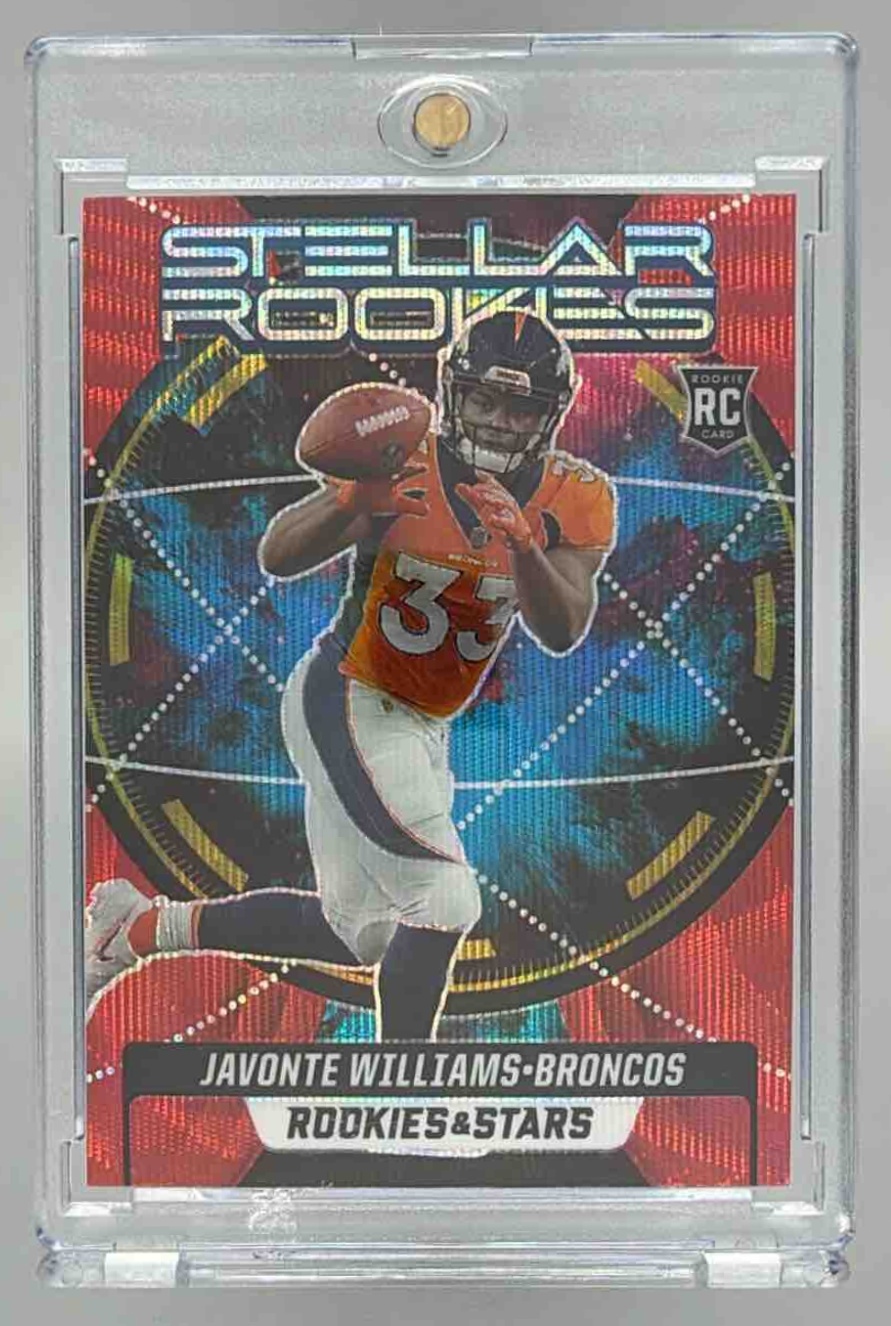 Card image for 2021 Panini Rookies & Stars Javonte Williams Stellar Red Plaid #SR-9 RC Broncos