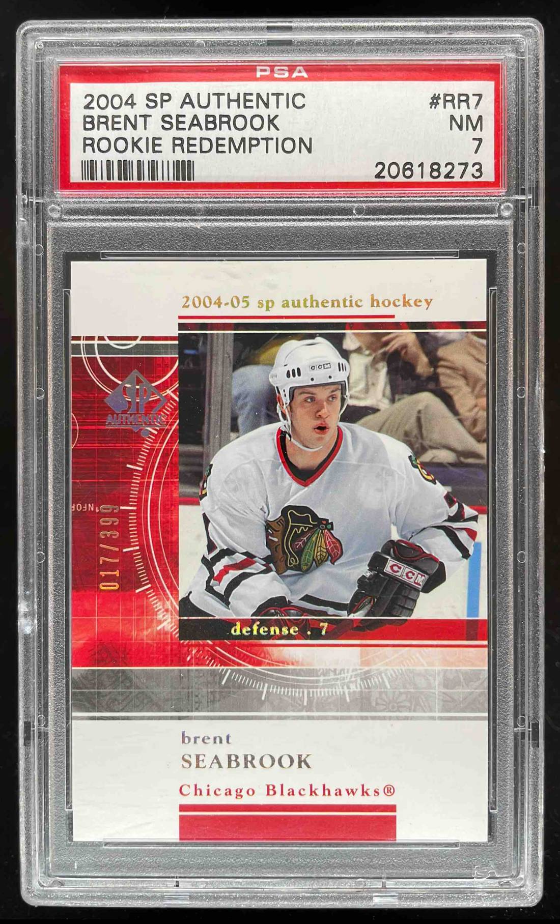 Card image for 2004-05 SPA BRENT SEABROOK ROOKIE REDEMPTIONS /399 #RR7 PSA 7 POP 1 7 HIGHER