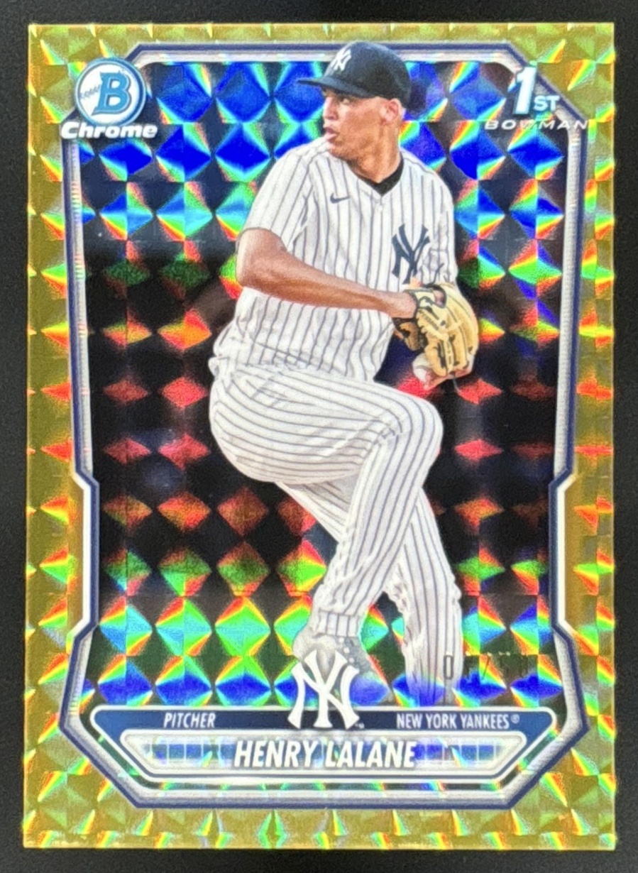 Card image for 2026 Bowman Henry Lalane Chrome Gold Geometric Refractor /50 1st Prospect