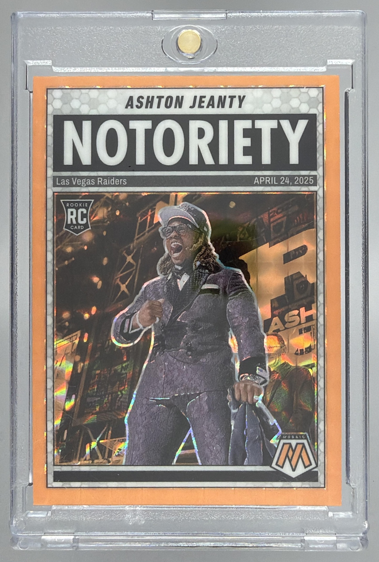 Card image for 2025 Panini Football Mosaic Ashton Jeanty Notoriety #18 RC Las Vegas Raiders