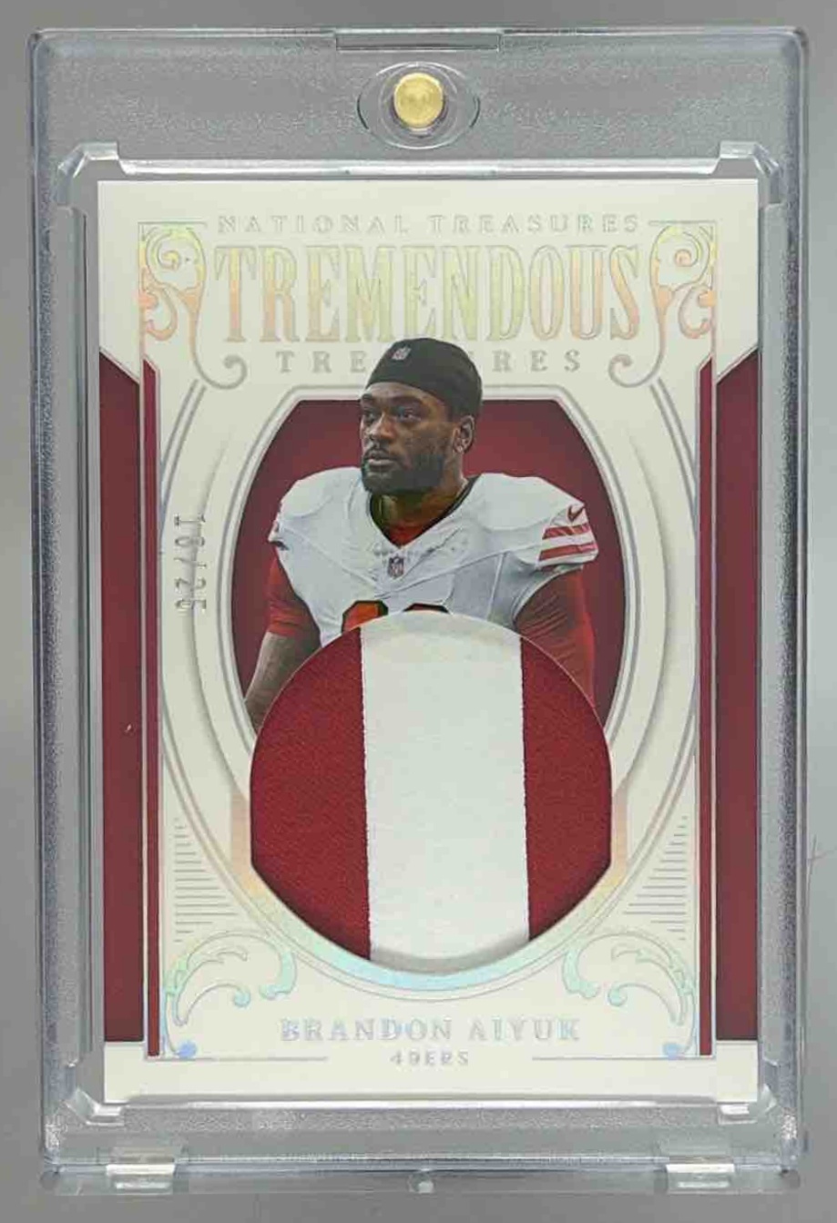 Card image for 2025 Panini National Treasures Brandon Aiyuk Tremendous /99 #TT-BAK MEM 49ers