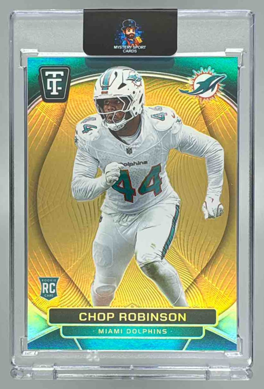 Card image for 2024 Panini Totally Certified Chop Robinson Rookies Mirror Gold /10 #113 RC Dolphins