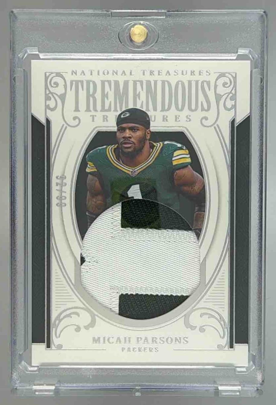 Card image for 2025 Panini National Treasures Micah Parsons Tremendous /99 #TT-MPS MEM Packers
