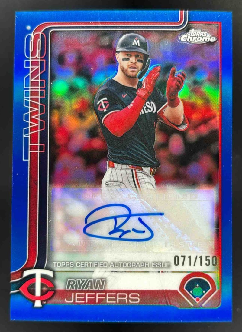 Card image for 2025 Topps Chrome Update Ryan Jeffers Auto Blue Refractor /150 #AC-RJ Twins