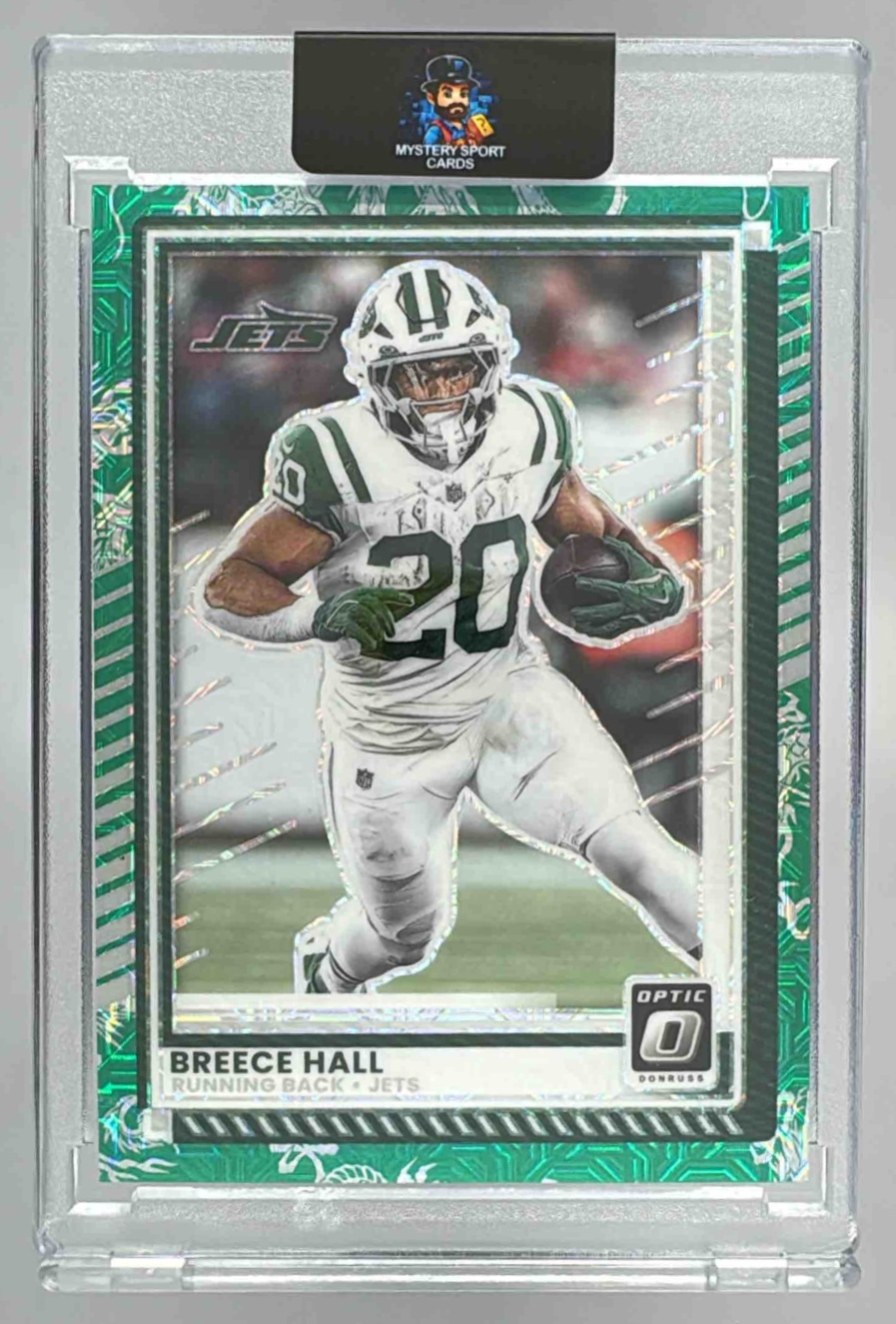 Card image for 2025 Panini Donruss Optic Breece Hall Lime Green Prizm /50 #195 Jets