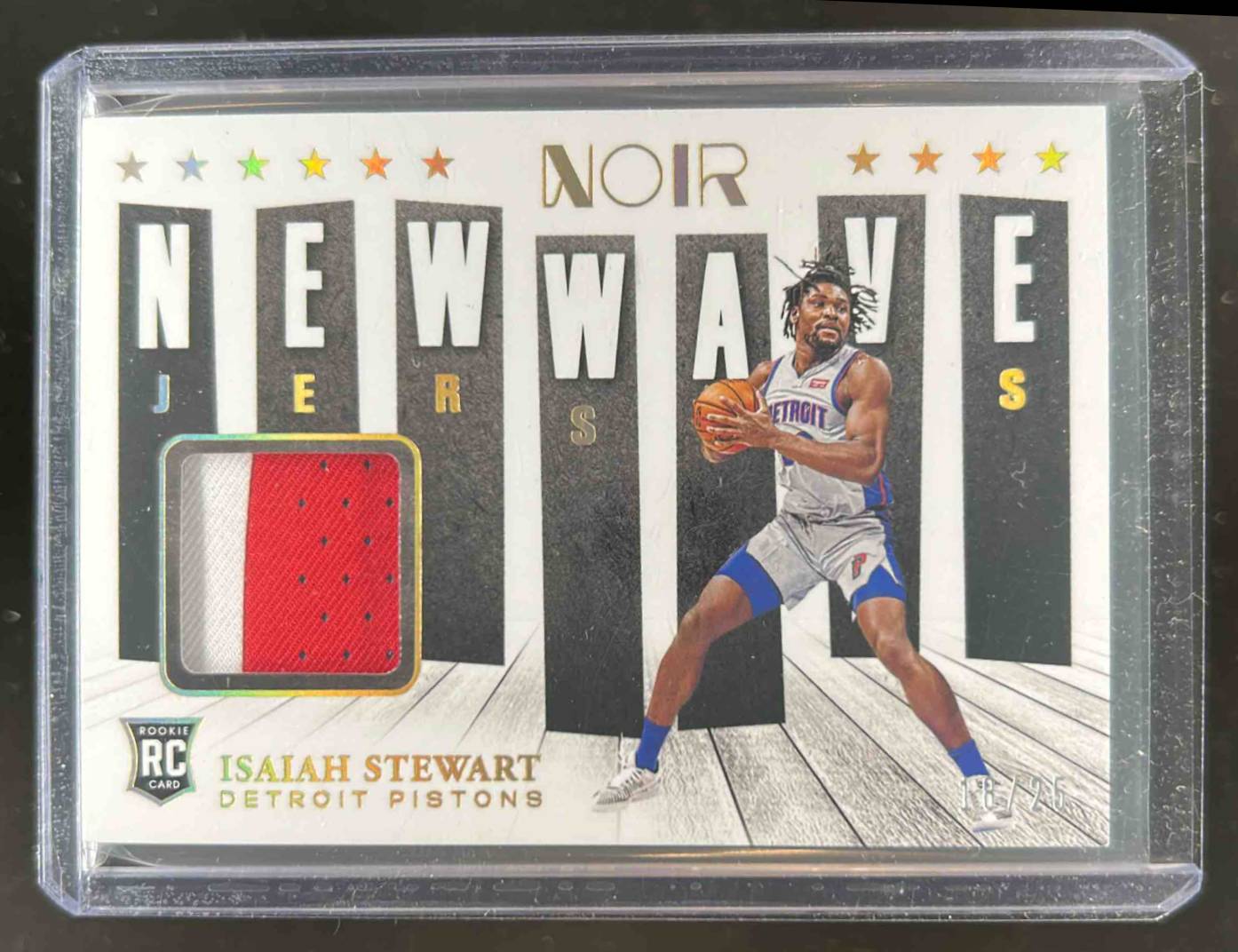 Card image for 2020-21 Panini Noir Isaiah Stewart New Wave Jerseys Prime 18 /25 #NW-IST MEM RC