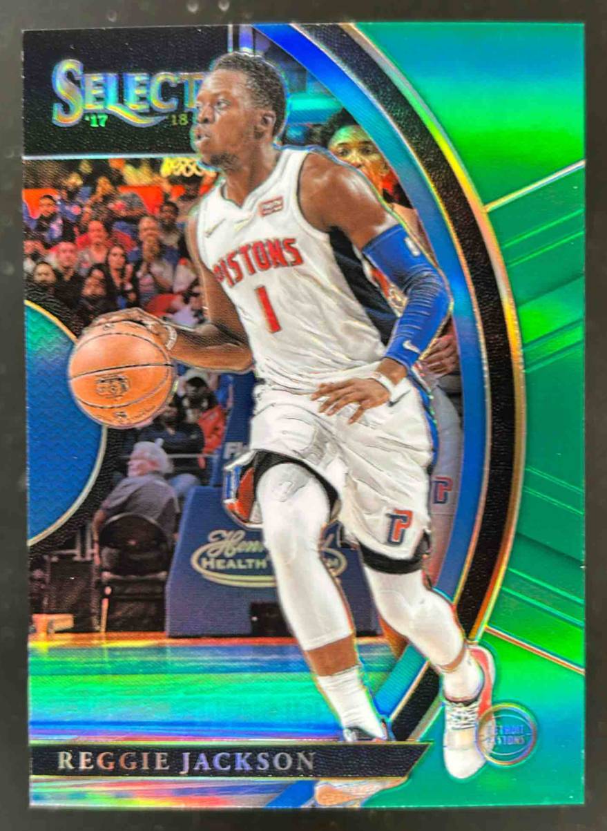 Card image for 2017-18 Panini Select Reggie Jackson Green Prizms 3 /5 #90 Concourse