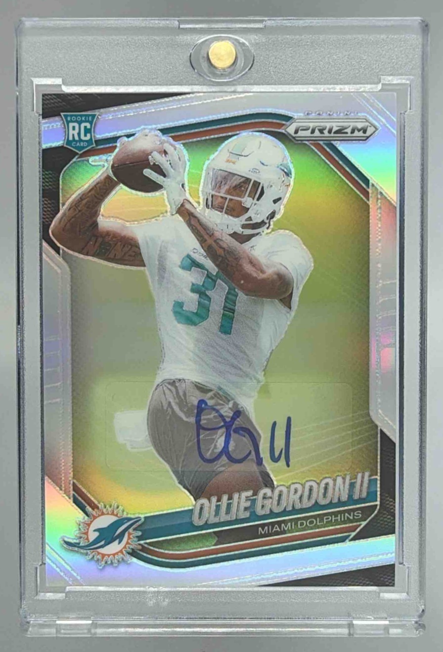 Card image for 2025 Panini Prizm Ollie Gordon II Rookie Auto Silver #333 RC Dolphins