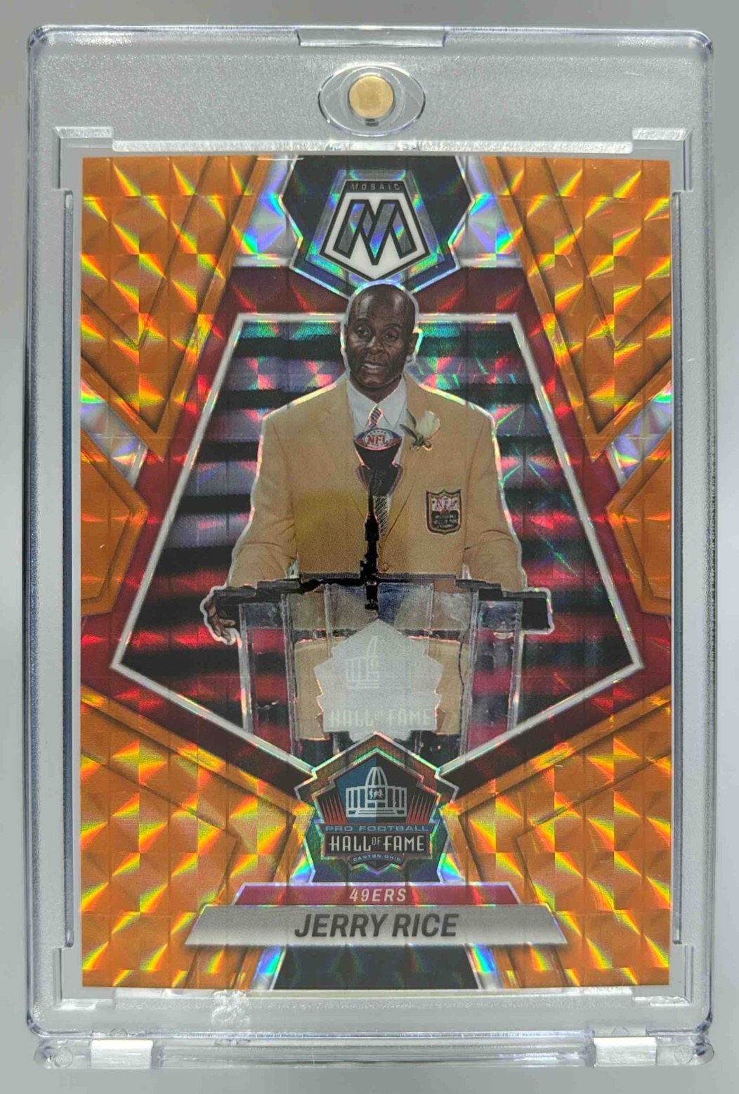 Card image for 2023 Panini Mosaic Jerry Rice Orange Mosaic Prizm /199 #271 National Pride Hall of Fame 49ers