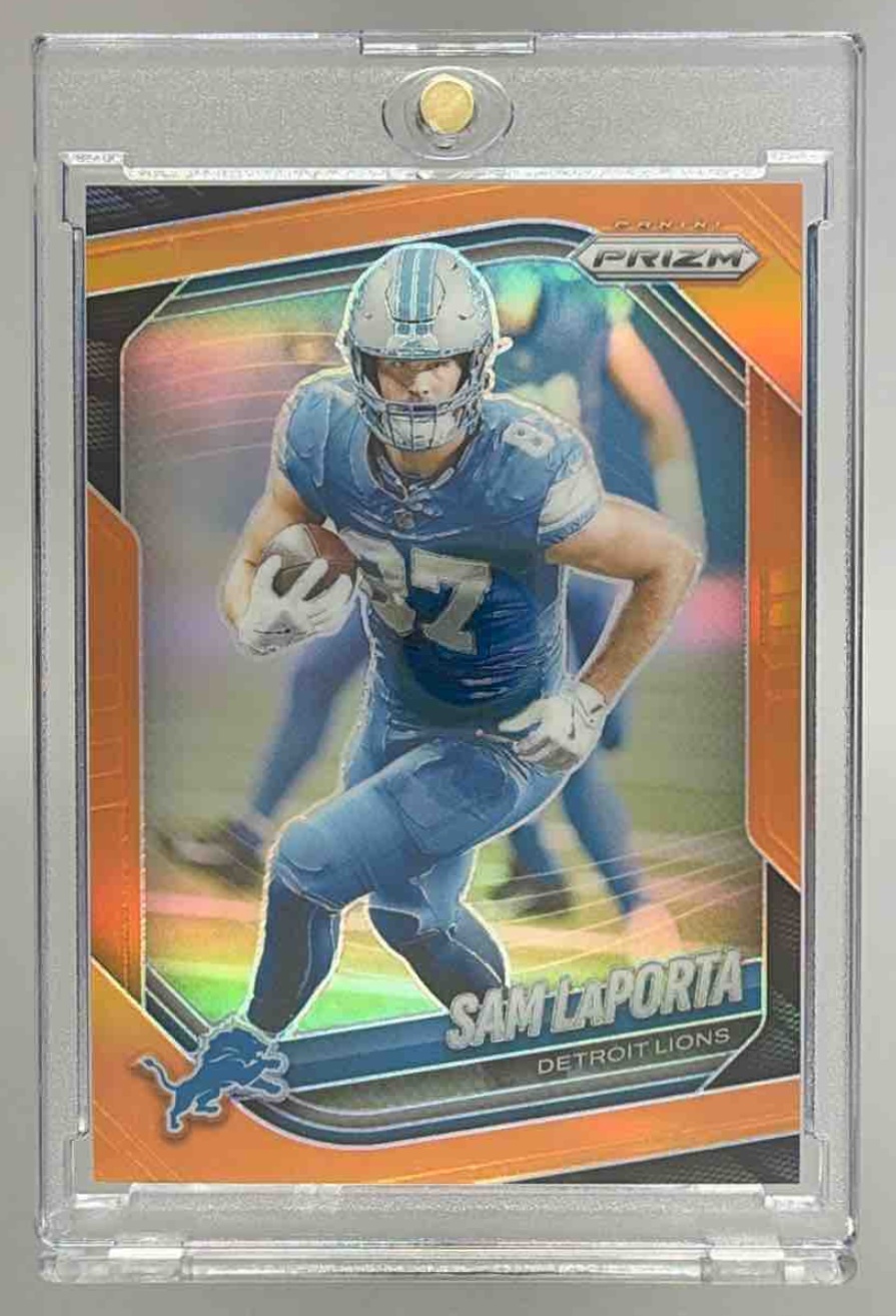 Card image for 2025 Panini Football Prizm Sam LaPorta Orange /249 #122 Detroit Lions