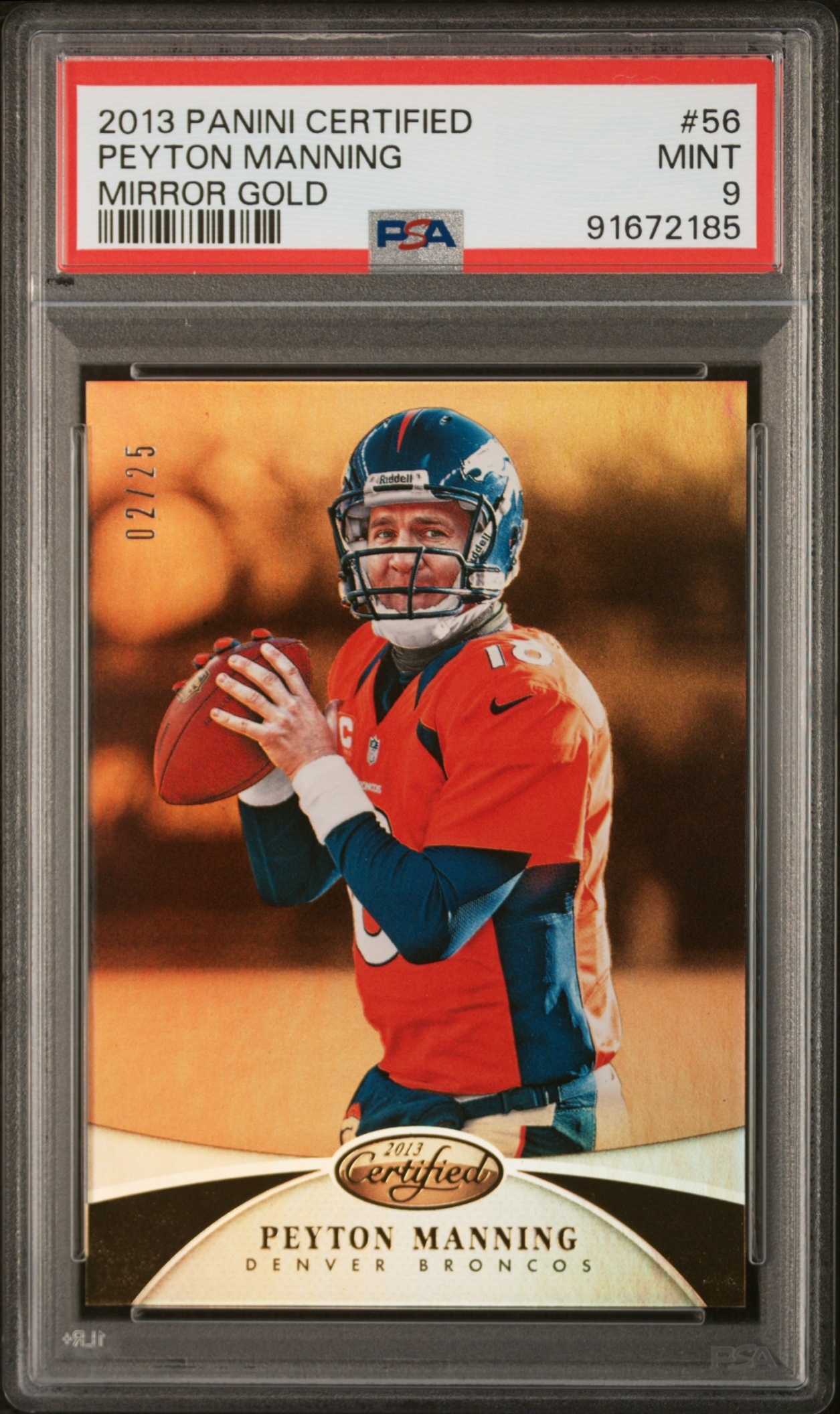 Card image for 2013 Panini Football Certified Peyton Manning Mirror Gold /25 #56 Denver Broncos