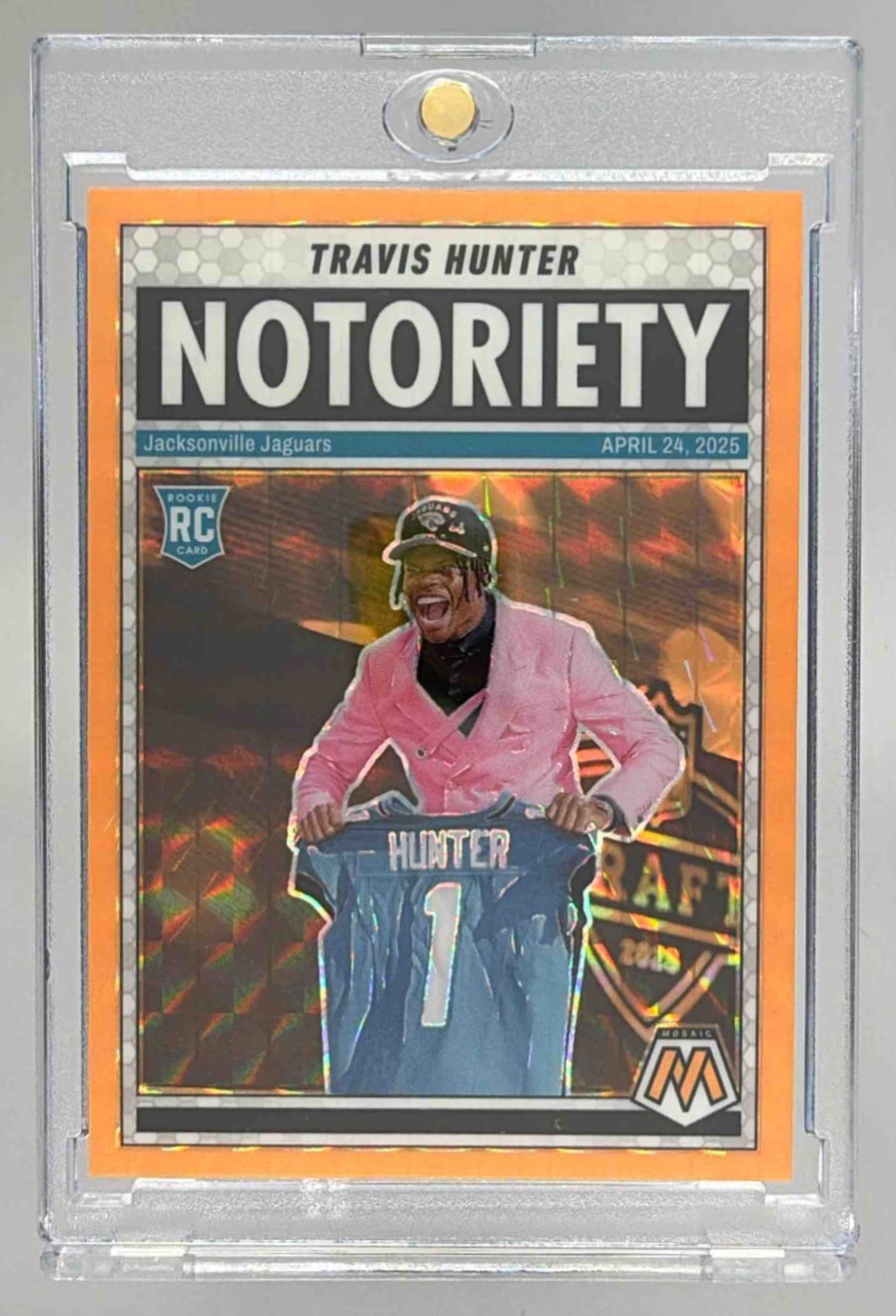 Card image for 2025 Panini Mosaic Travis Hunter Stained Glass Oversized #12 RC Jaguars