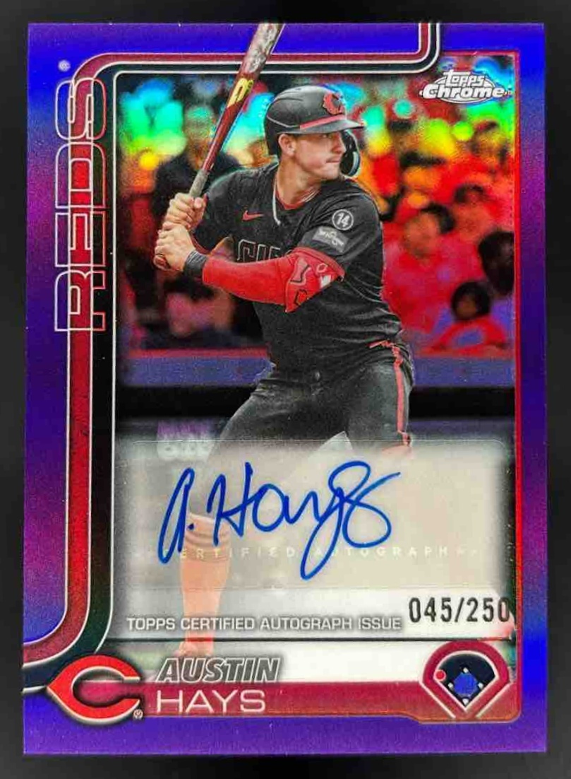 Card image for 2025 Topps Chrome Update Austin Hays Auto Purple Refractor /250 #AC-AH Reds