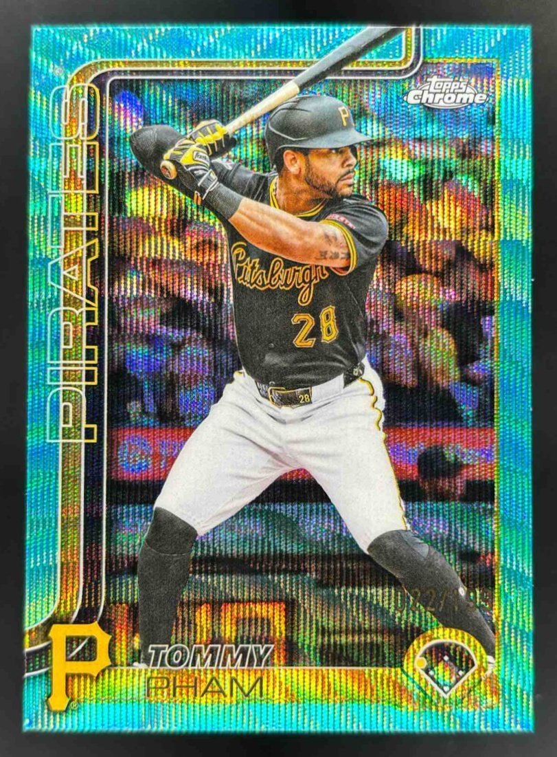 Card image for 2025 Topps Chrome Update Tommy Pham Aqua Wave Refractor /199 #USC45 Pirates