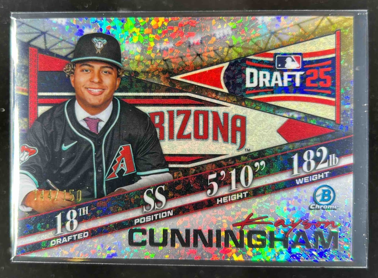 Card image for Kayson Cunningham 2025 Bowman Draft Night Mini-Diamond Refractor /150