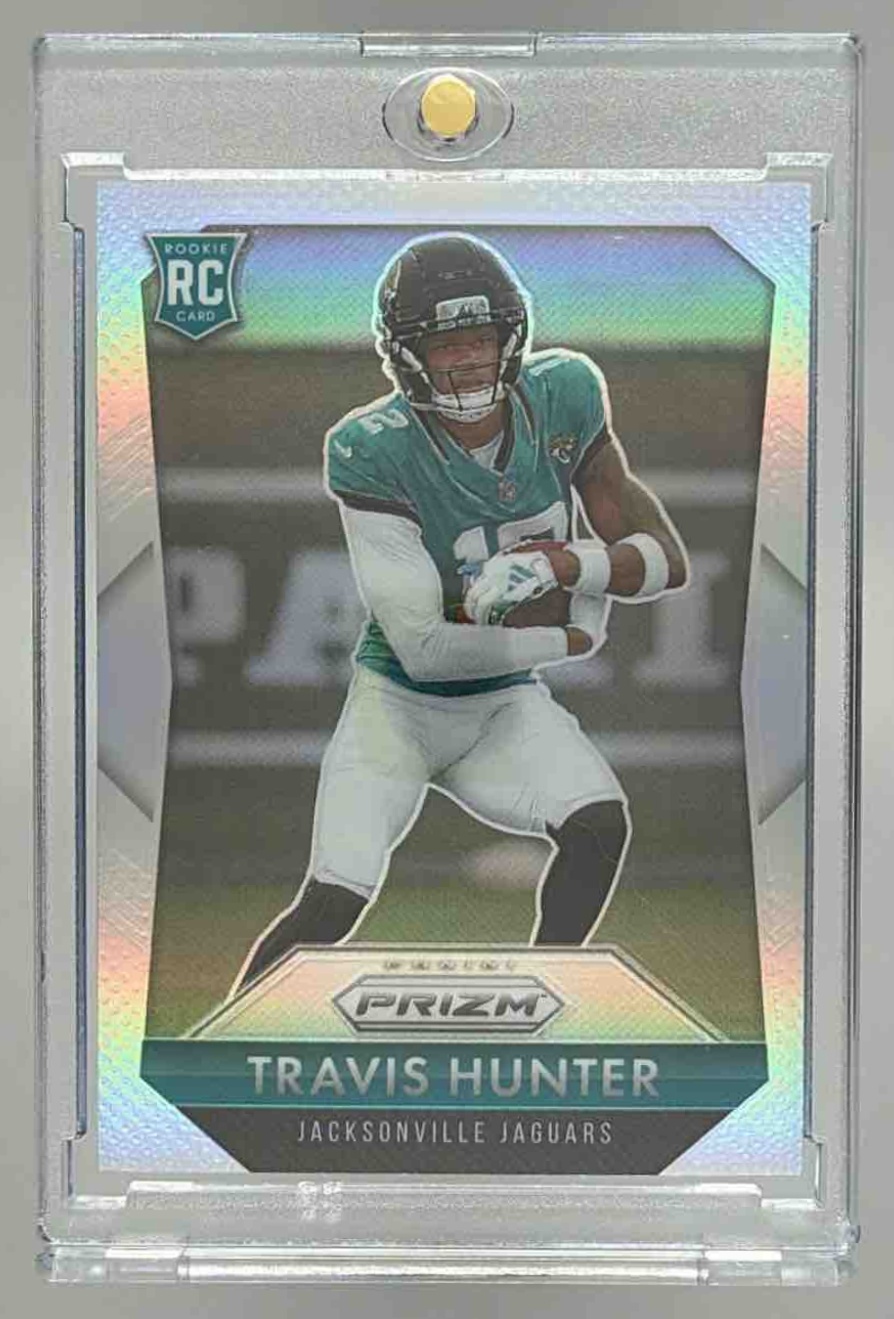 Card image for 2025 Panini Prizm Travis Hunter Rookie Flashback Silver #2 RC Jaguars