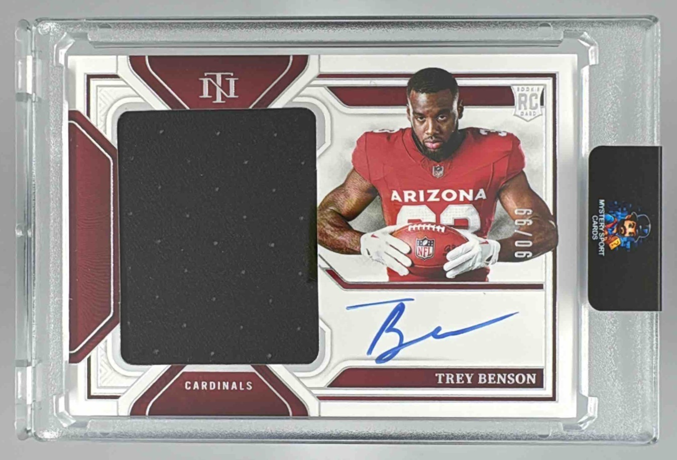 Card image for 2025 Panini National Treasures Trey Benson 2024 Playoff Football Rookie Jumbo Prime Signatures Booklet #9 Auto Cardinals