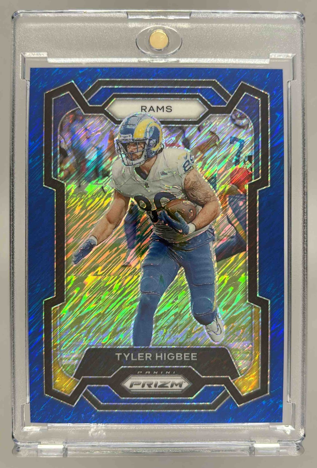 Card image for 2023 Panini Football Prizm Tyler Higbee Blue Shimmer /25 #170 Los Angeles Rams
