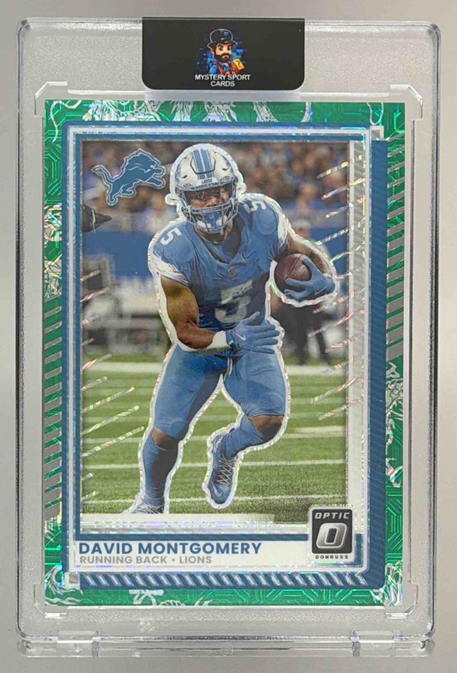 Card image for 2025 Panini Donruss Optic David Montgomery Dragon Prizm /24 #117 Lions