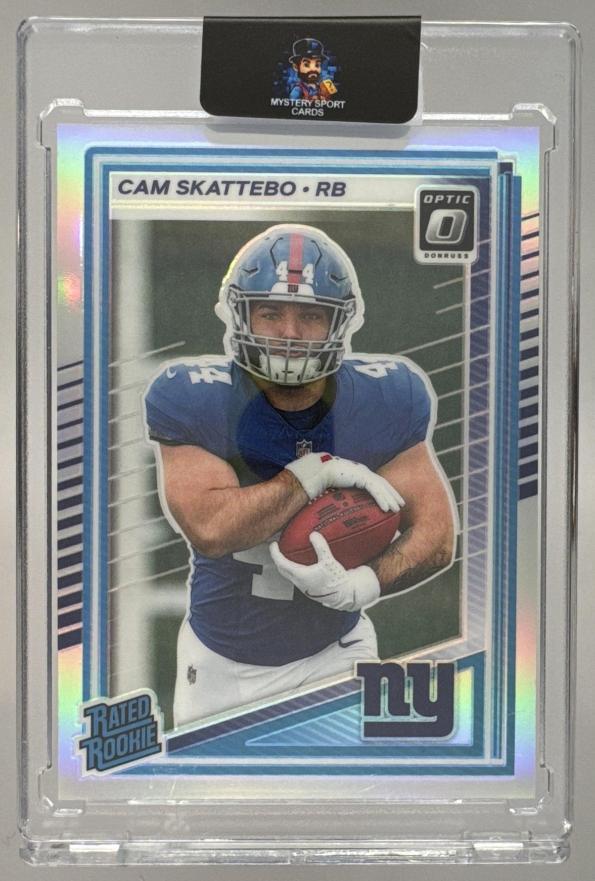 Card image for 2025 Panini Donruss Optic Cam Skattebo Rated Rookie Purple Shock Prizm #228 Giants