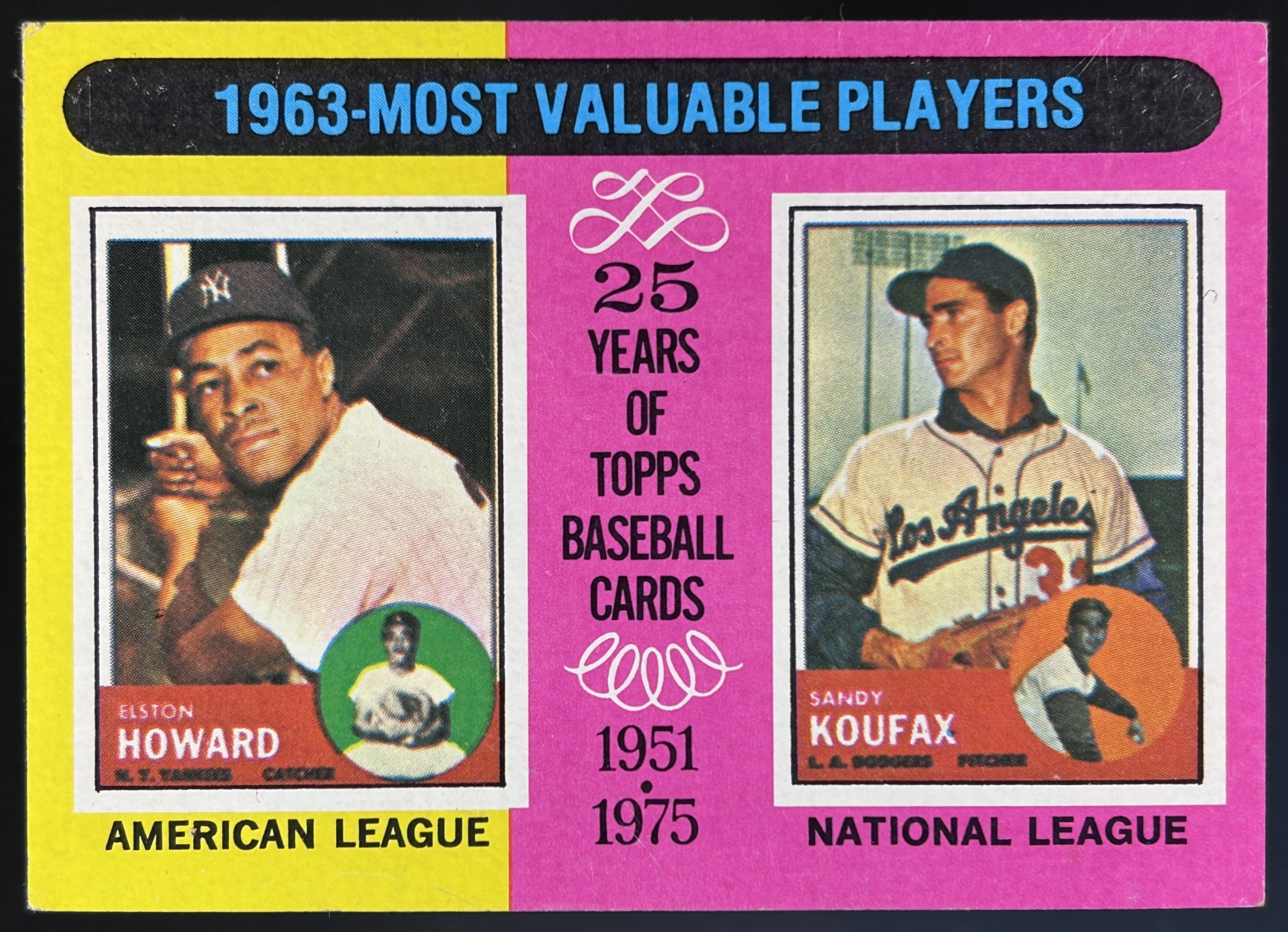 Card image for 1975 TOPPS 1963 MVPS ELSTON HOWARD SANDY KOUFAX M #201