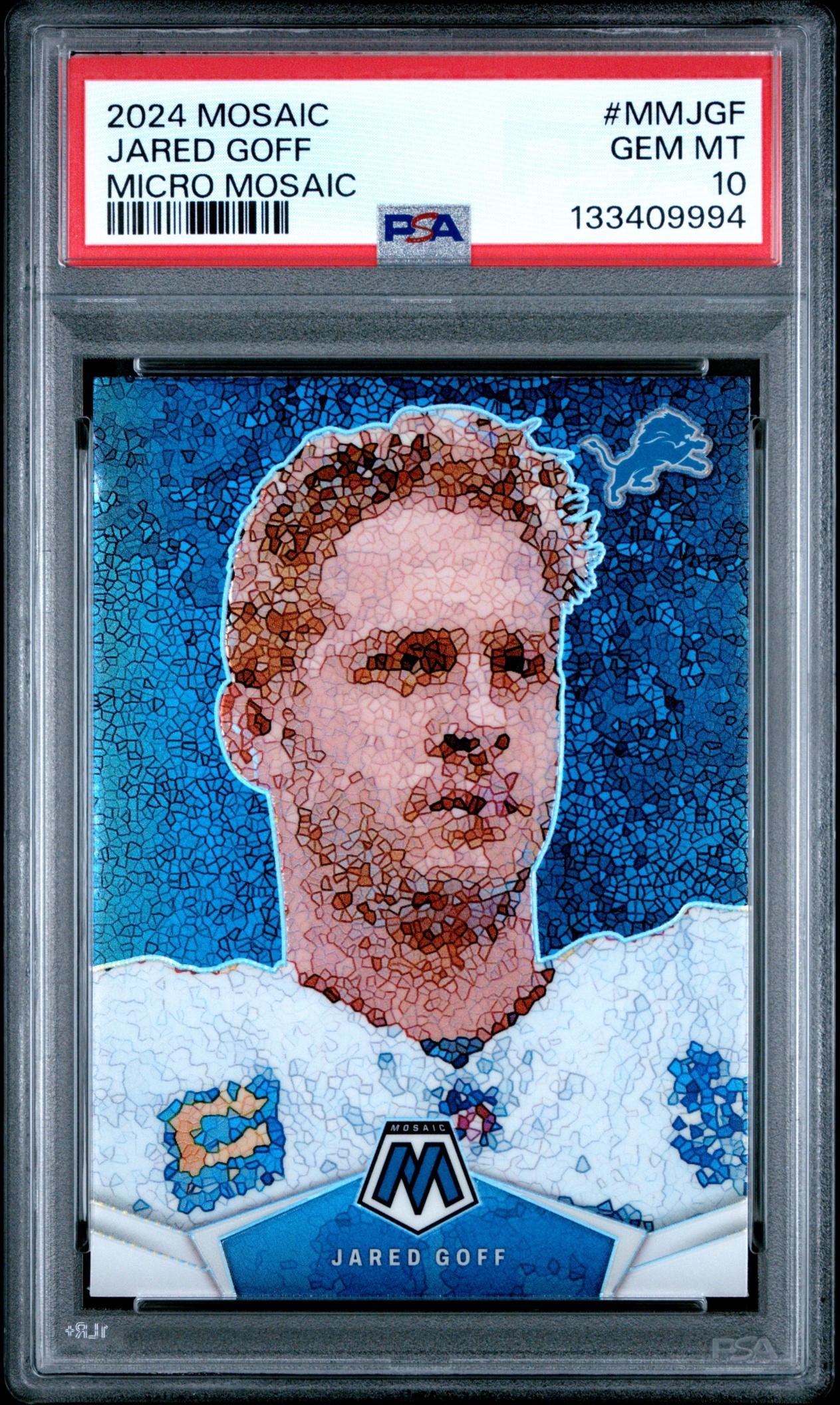 Card image for 2024 Panini Football Mosaic Jared Goff Micro Mosaic #MM-JGF Detroit Lions
