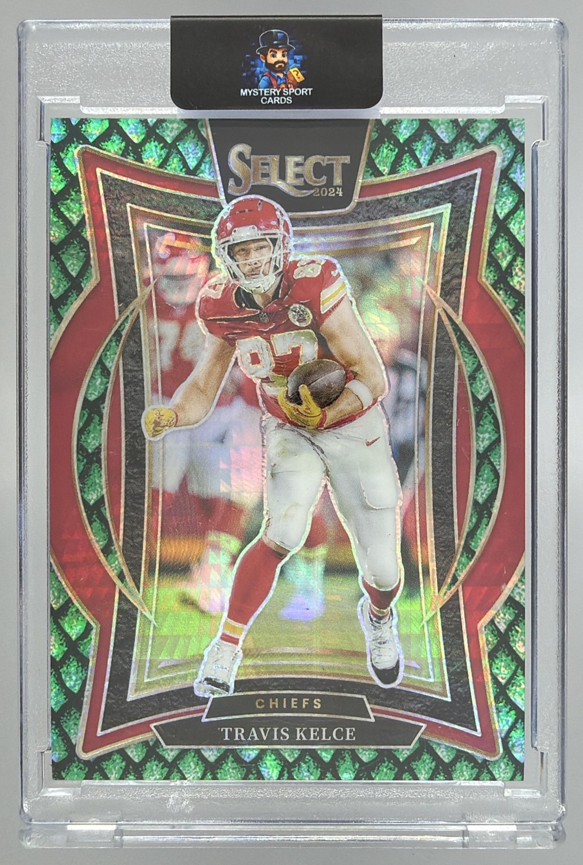 Card image for 2024 Panini Select Travis Kelce Concourse Dragon Scale Prizm /81 #97 Chiefs