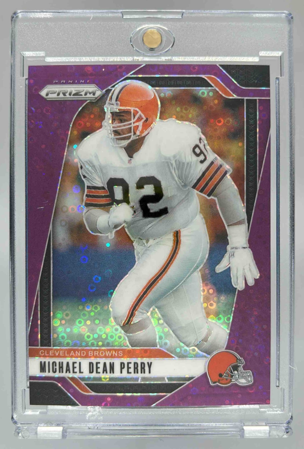 Card image for 2024 Panini Prizm Michael Dean Perry No Huddle Purple /49 #71 Browns