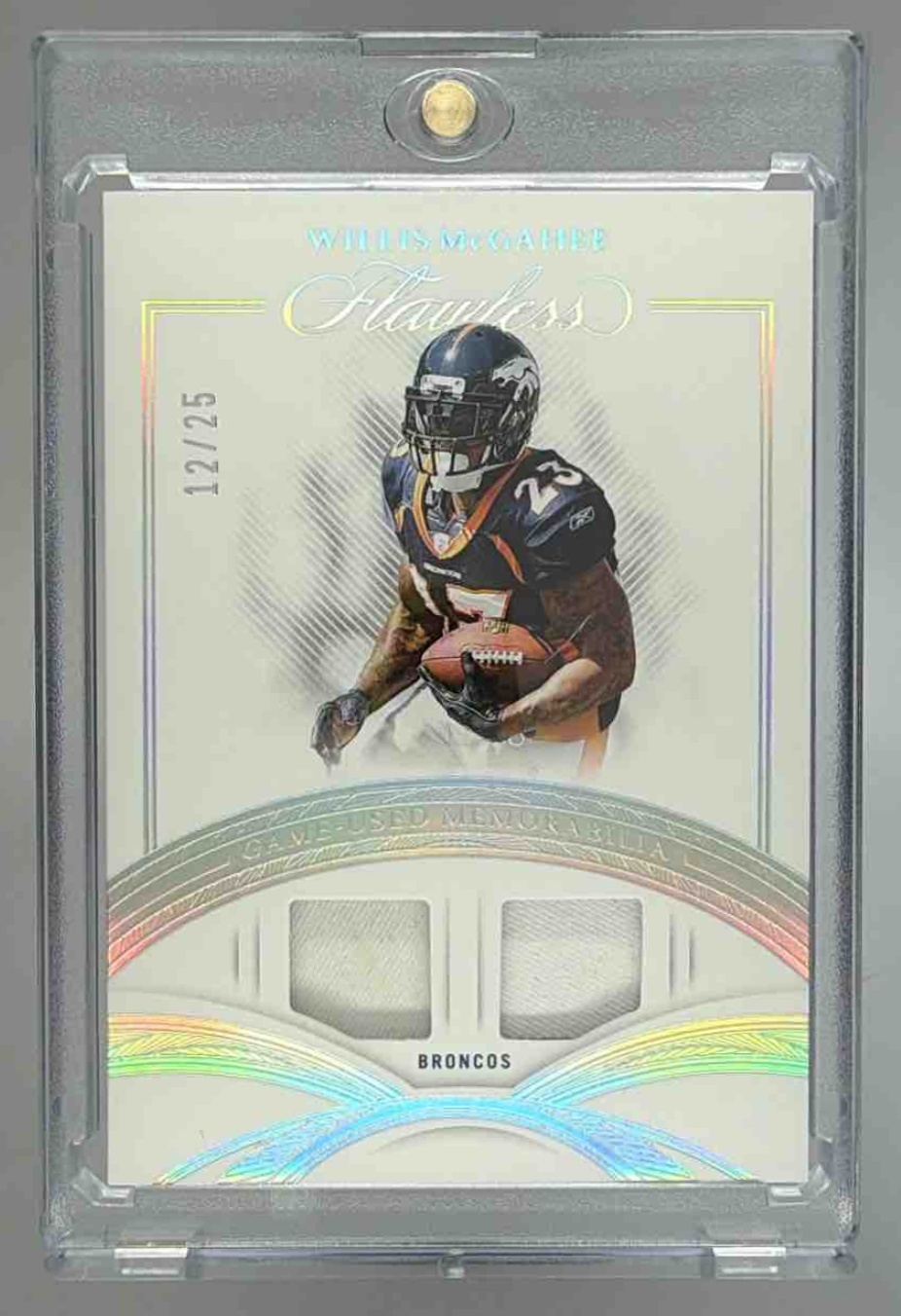 Card image for 2025 Panini Flawless Willis McGahee Game Used Memorabilia Silver /25 #23 MEM Broncos