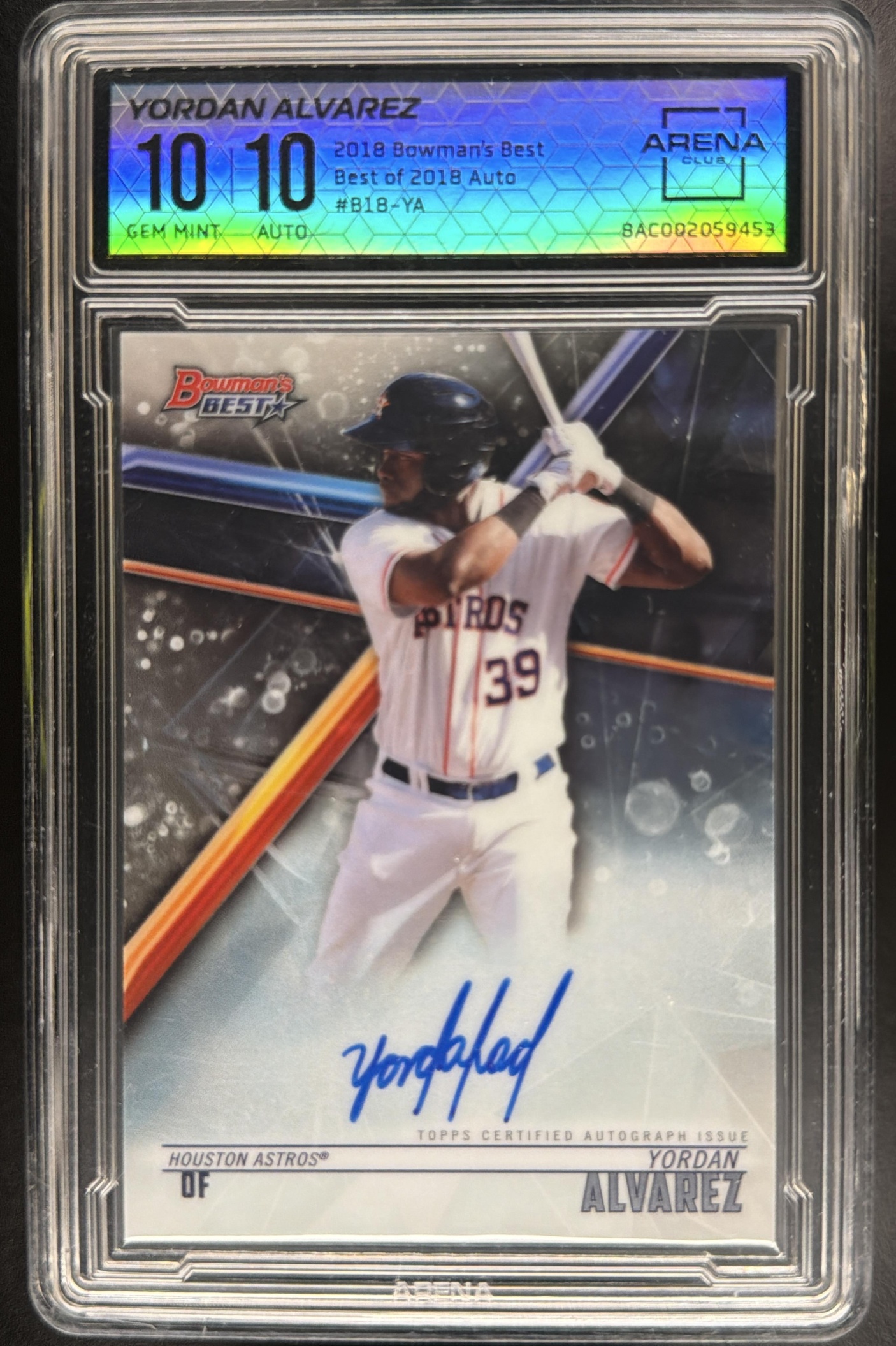2018 Bowman's Best Yordan Alvarez #B18-YA Auto Astros Arena Club 10 Gem Mint