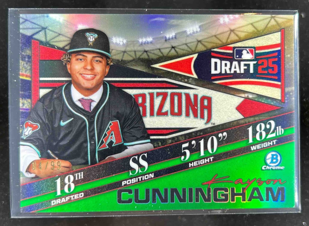 Card image for Kayson Cunningham 2025 Bowman Draft Night Green Refractor /99