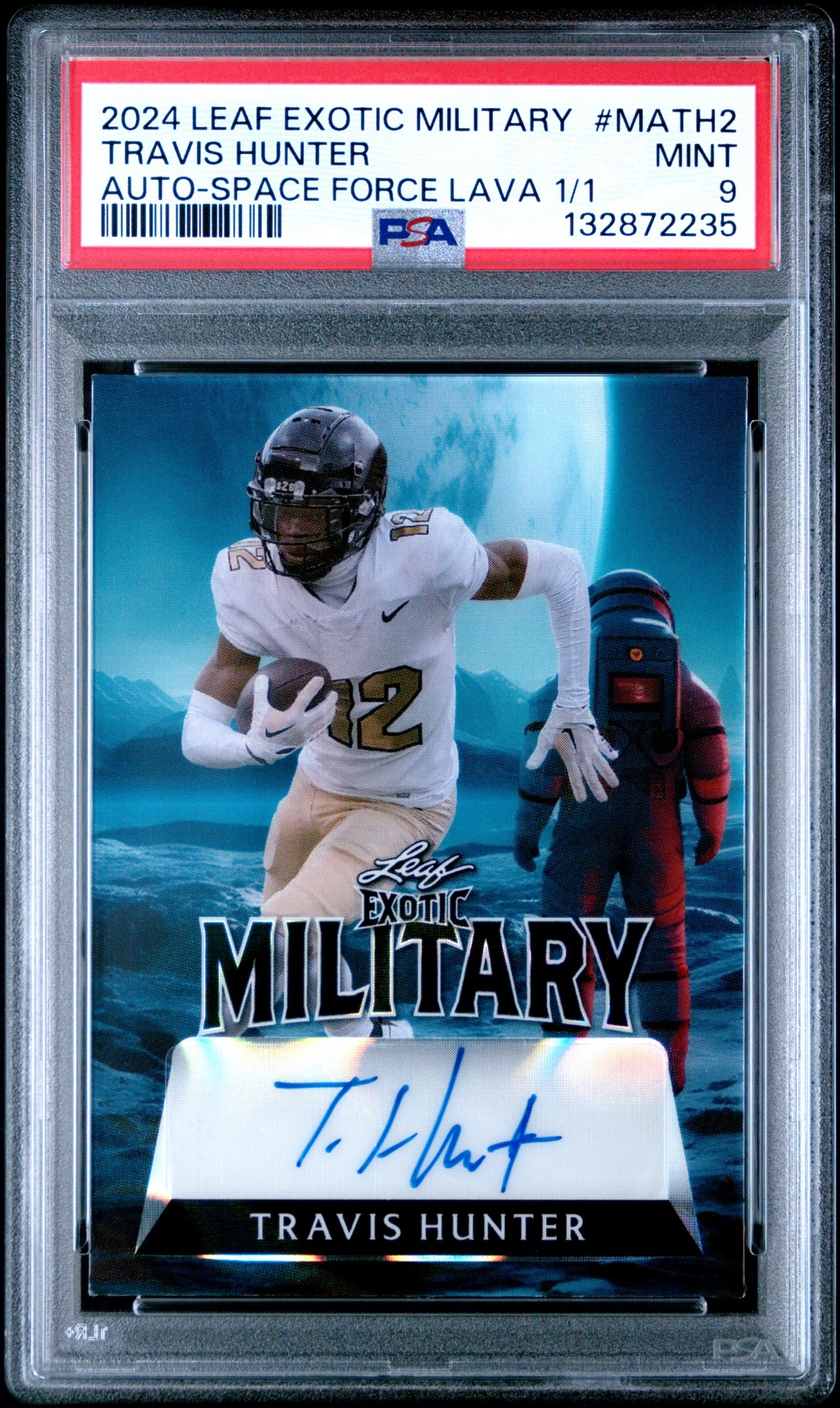 Card image for 2024 Leaf Multi-Sport Exotic Military Travis Hunter Auto Space Force 1/1 #MA-TH2