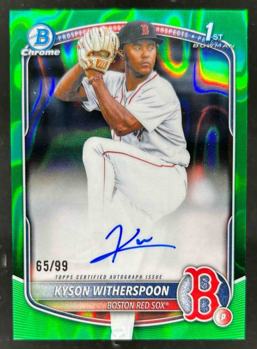 Card image for Kyson Witherspoon 2025 Bowman Draft Chrome Prospect Auto Green Lava Refractor /99