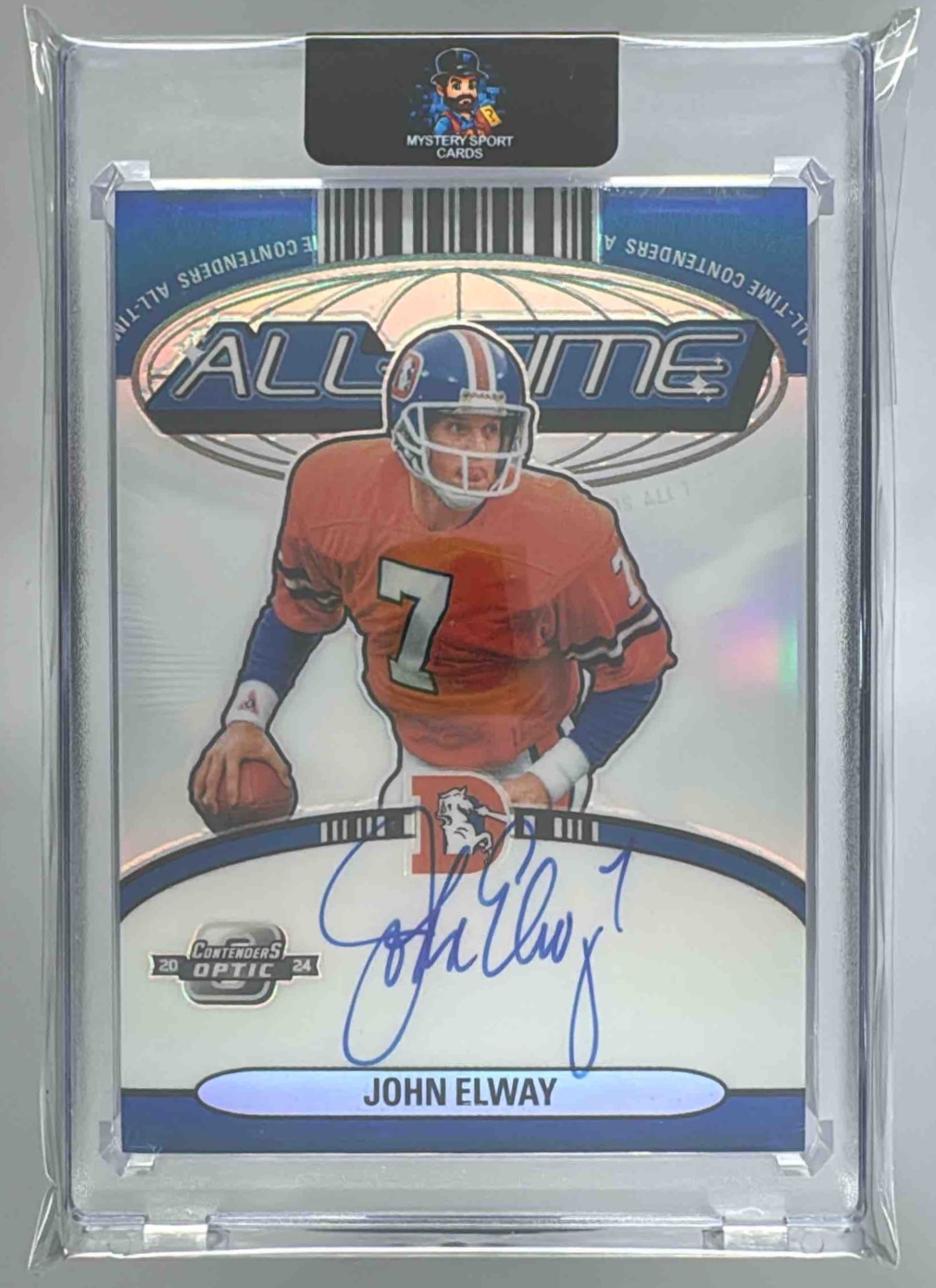 Card image for 2024 Panini Contenders Optic John Elway All-Time Orange Prizm /25 #ATC-JEY Auto Broncos