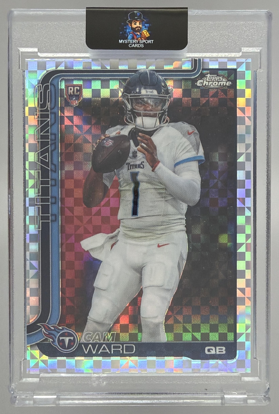 Card image for 2025 Topps Football Chrome Cam Ward Rookie #314 RC Tennessee Titans