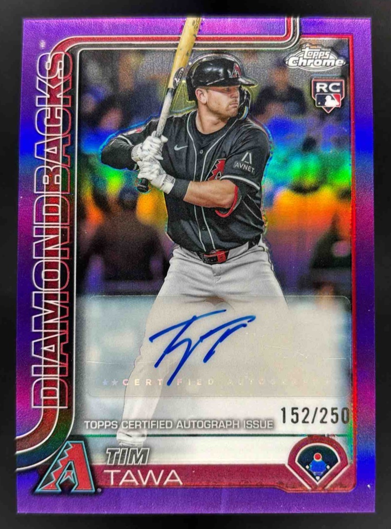 Card image for 2025 Topps Chrome Update Tim Tawa Auto Purple Refractor /250 RC