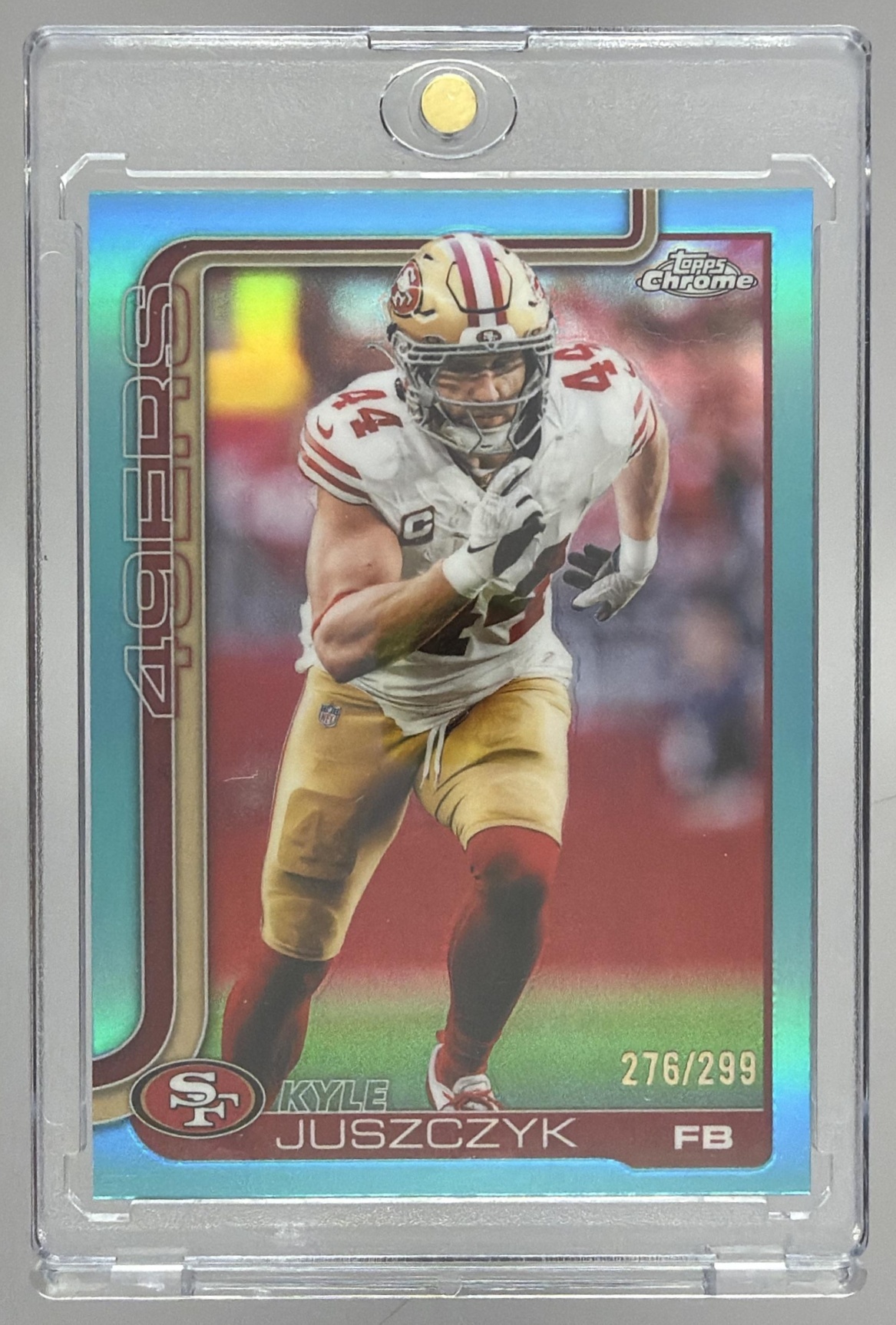 Card image for 2025 Topps Chrome Kyle Juszczyk Teal Refractor /299 #270 49ers