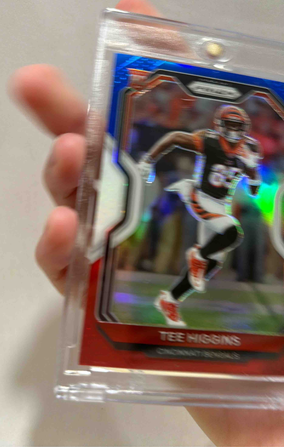 Card image for 2020 Panini Prizm Tee Higgins Red White and Blue #308 RC Bengals