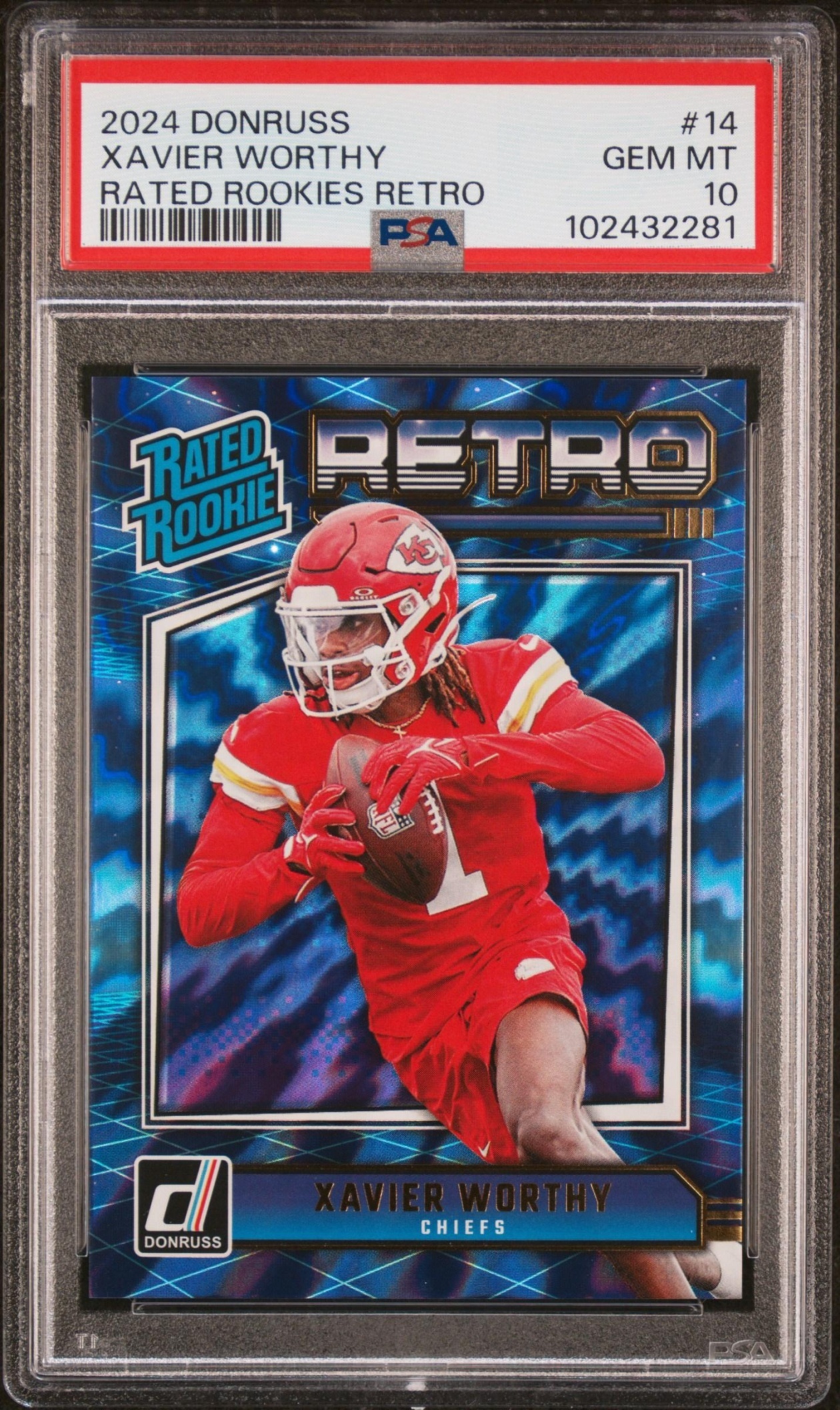 Card image for 2024 Panini Donruss Xavier Worthy Retro Rated Rookie #14 Chiefs