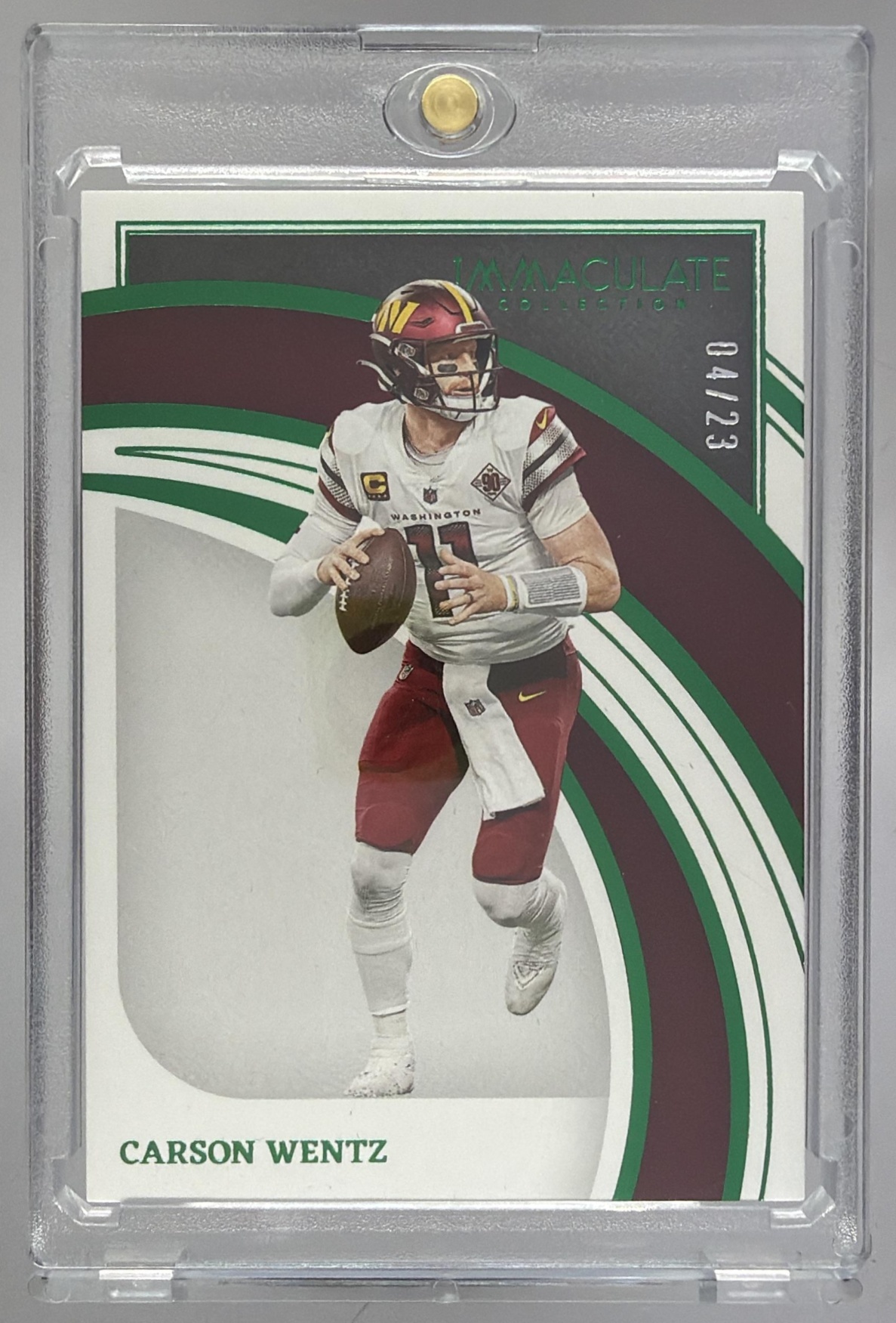 Card image for 2022 Panini Immaculate Collection Carson Wentz Emerald /23 #95 Commanders